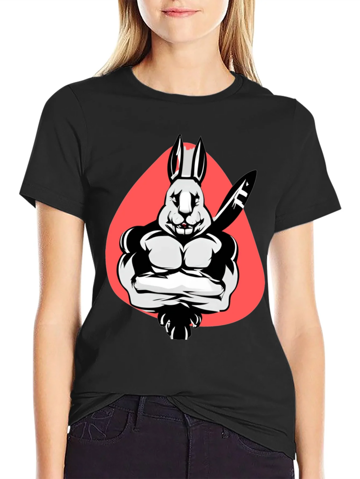 Muscle Rabbit T-Shirt - Black Graphic Tee product image 2