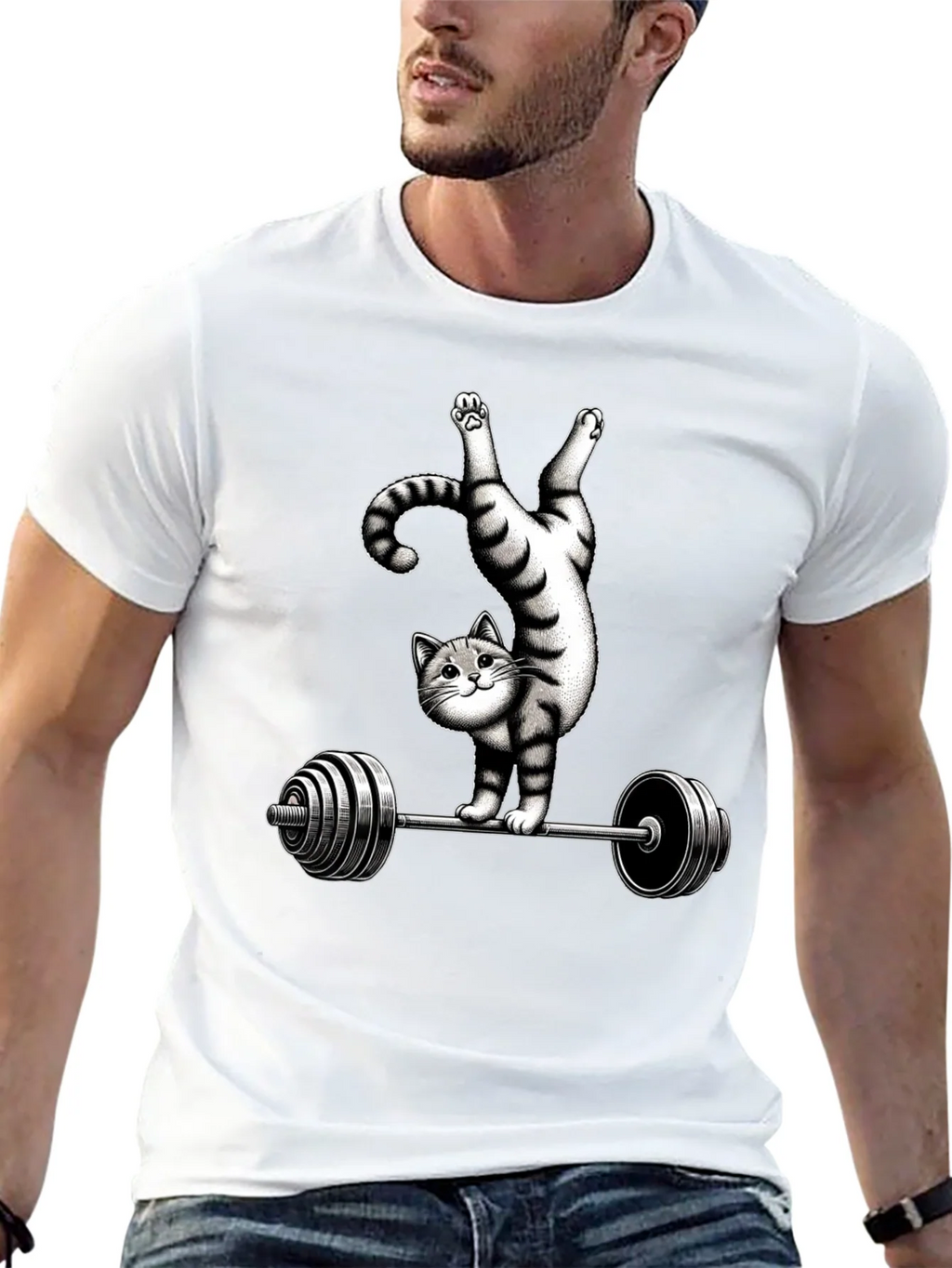 Funny Cat Lifting Barbell T-Shirt product image 12