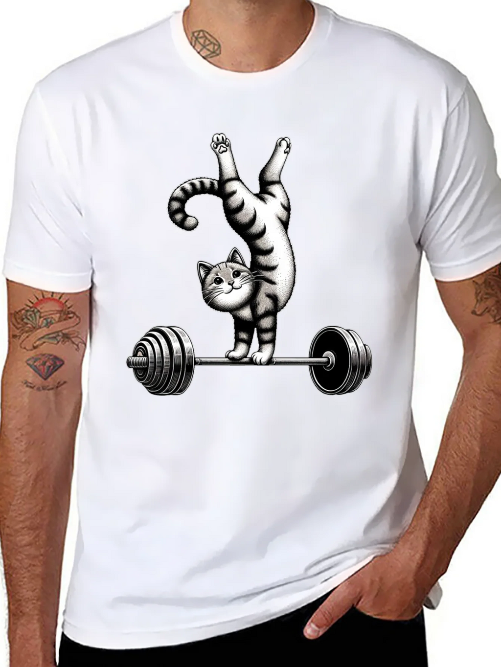 Funny Cat Lifting Barbell T-Shirt product image 7