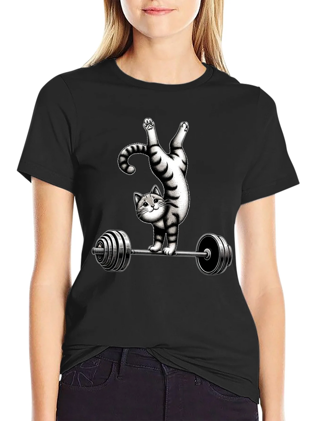 Funny Cat Lifting Barbell T-Shirt product image 2