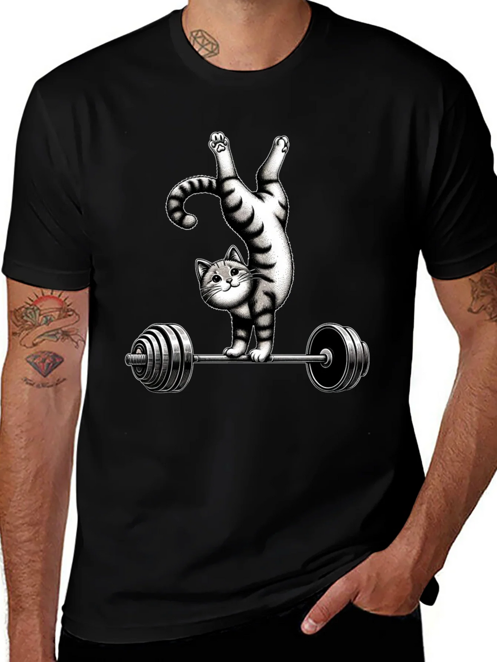 Funny Cat Lifting Barbell T-Shirt product image 1
