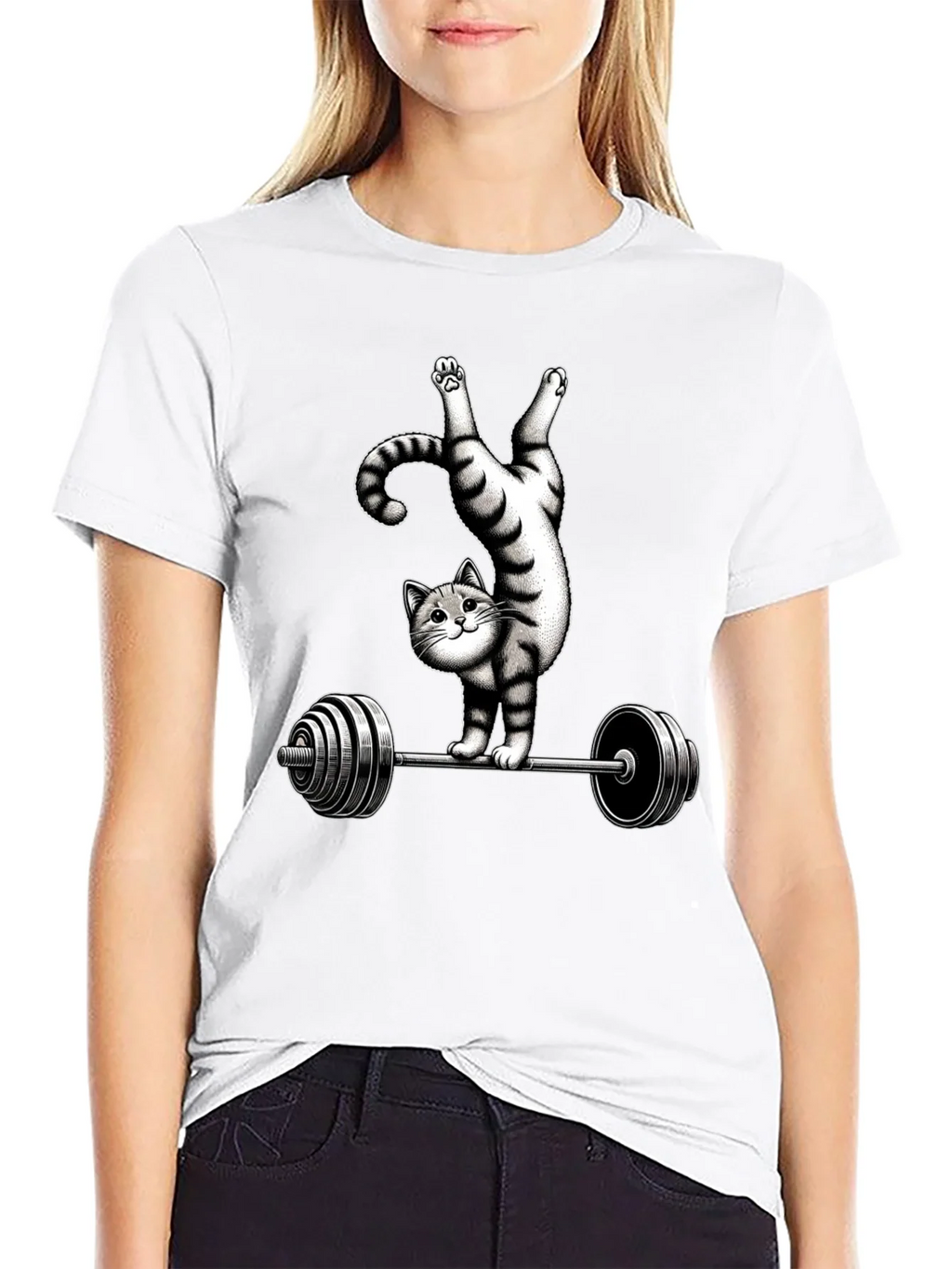 Funny Cat Lifting Barbell T-Shirt product image 8