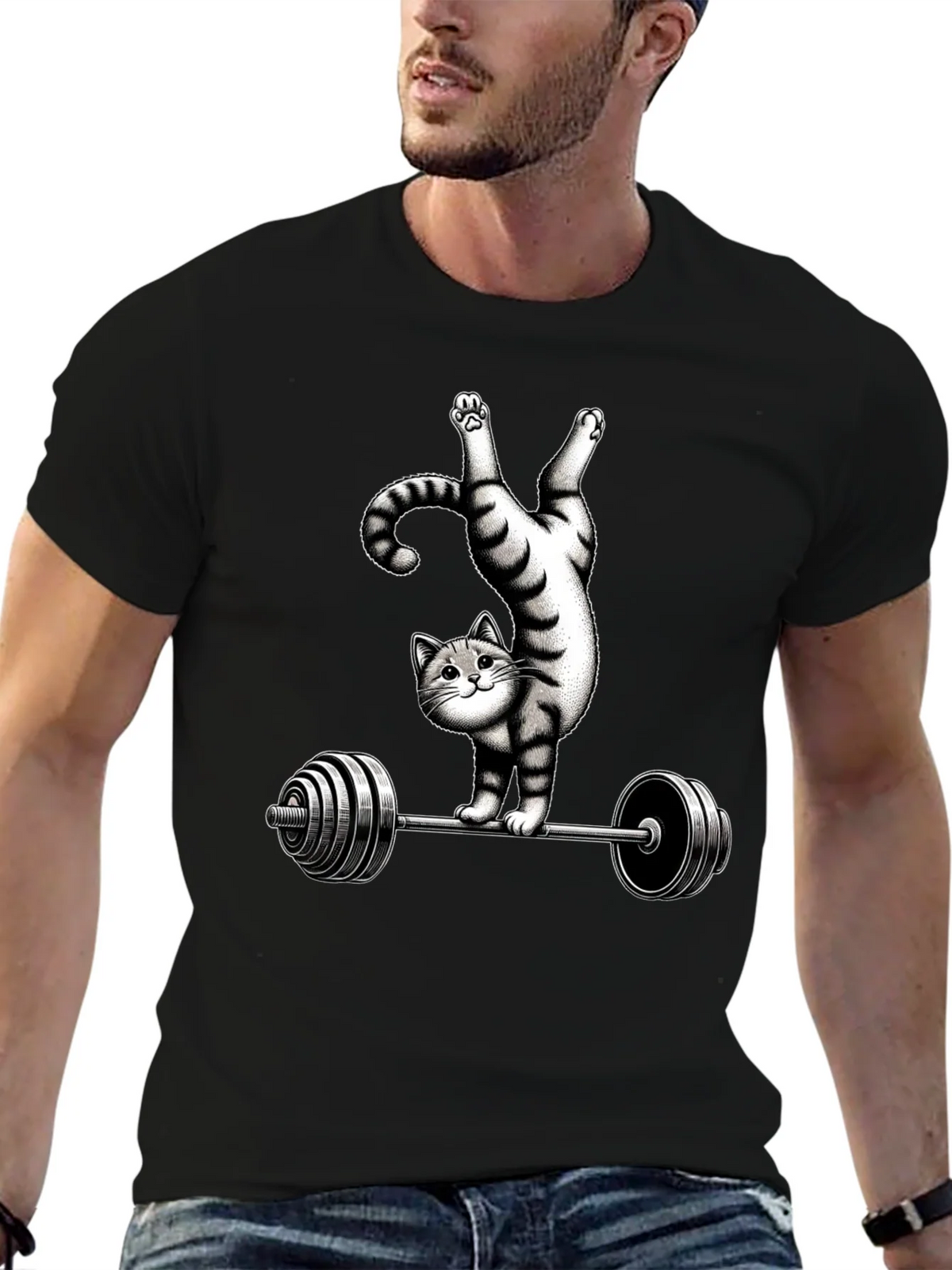 Funny Cat Lifting Barbell T-Shirt product image 6