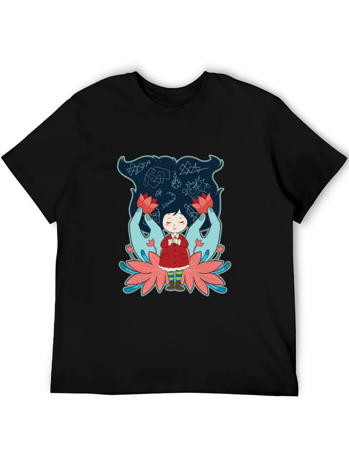 Unique Graphic Tee: Girl Hands & Lotus Design product image 5