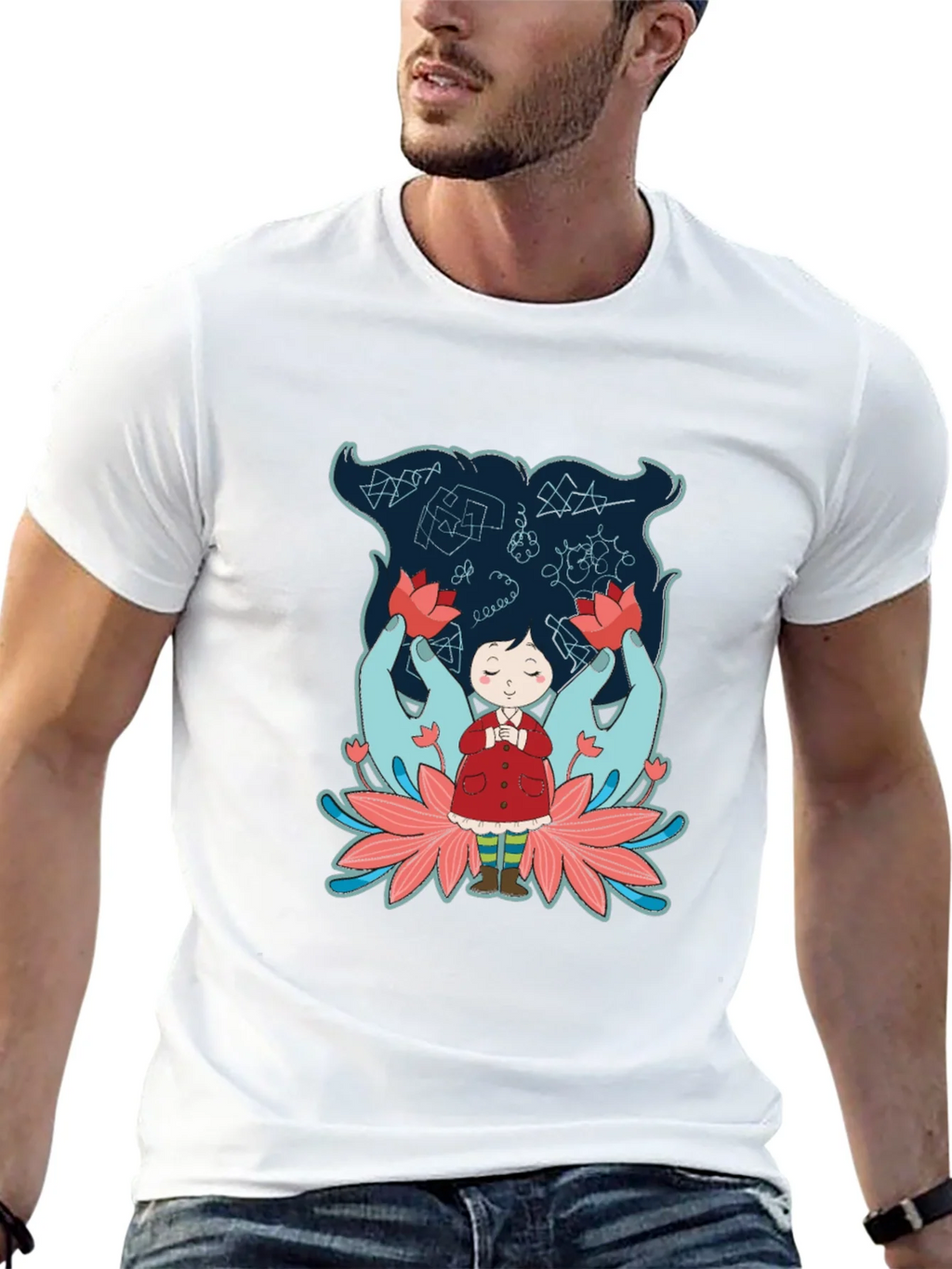 Unique Graphic Tee: Girl Hands & Lotus Design product image 12