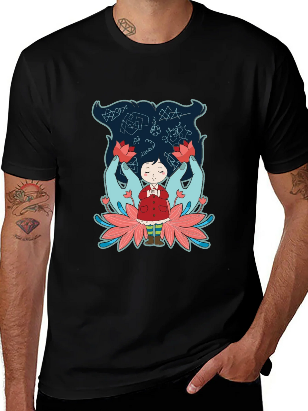 Unique Graphic Tee: Girl Hands & Lotus Design product image 1