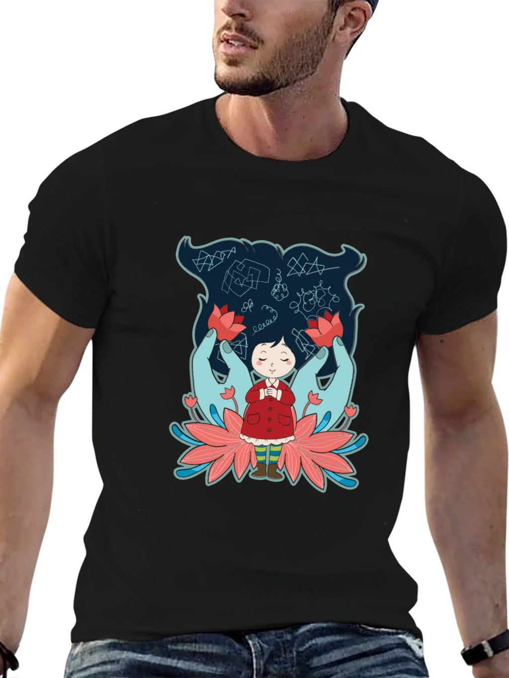 Unique Graphic Tee: Girl Hands & Lotus Design product image 6