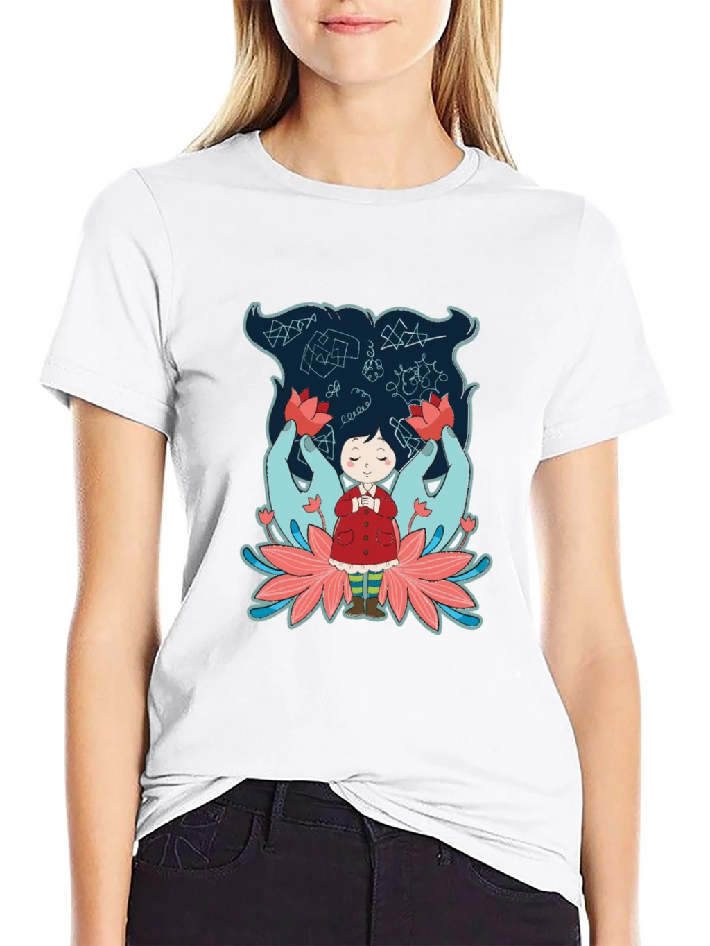 Unique Graphic Tee: Girl Hands & Lotus Design product image 8