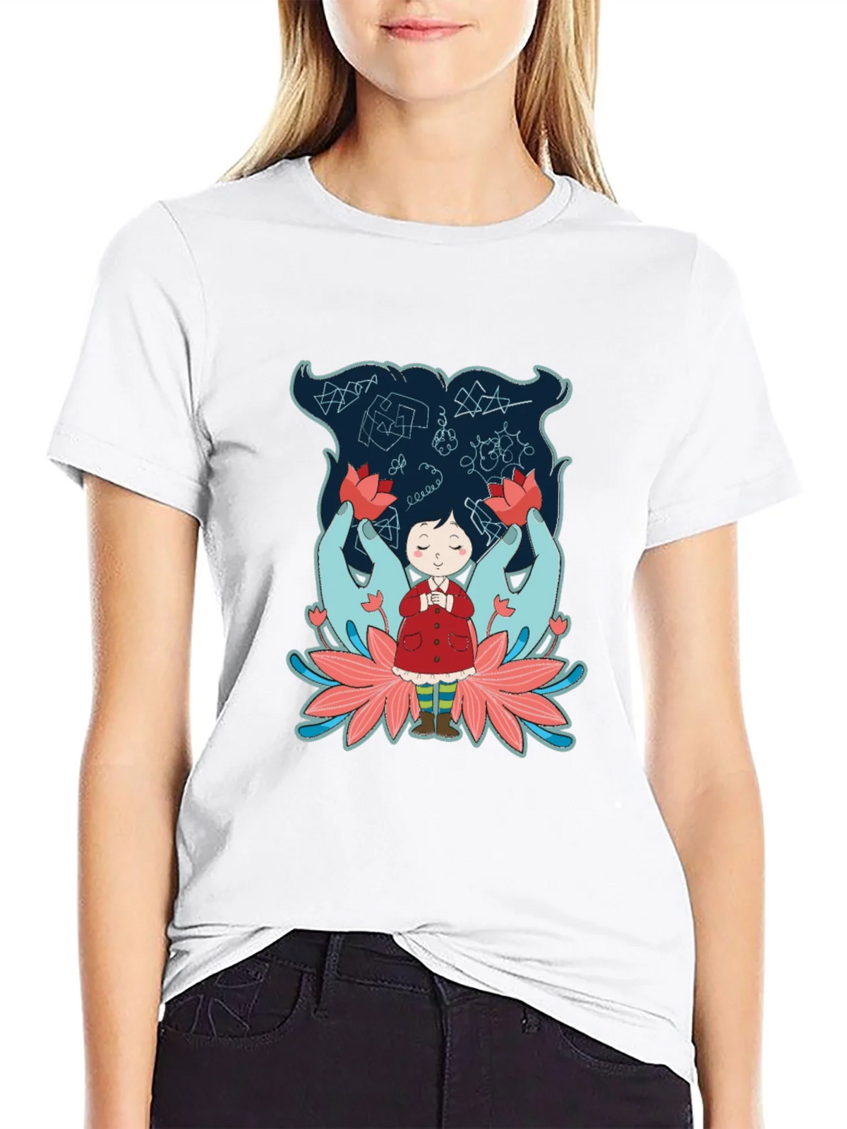 Unique Graphic Tee: Girl Hands & Lotus Design product image 8