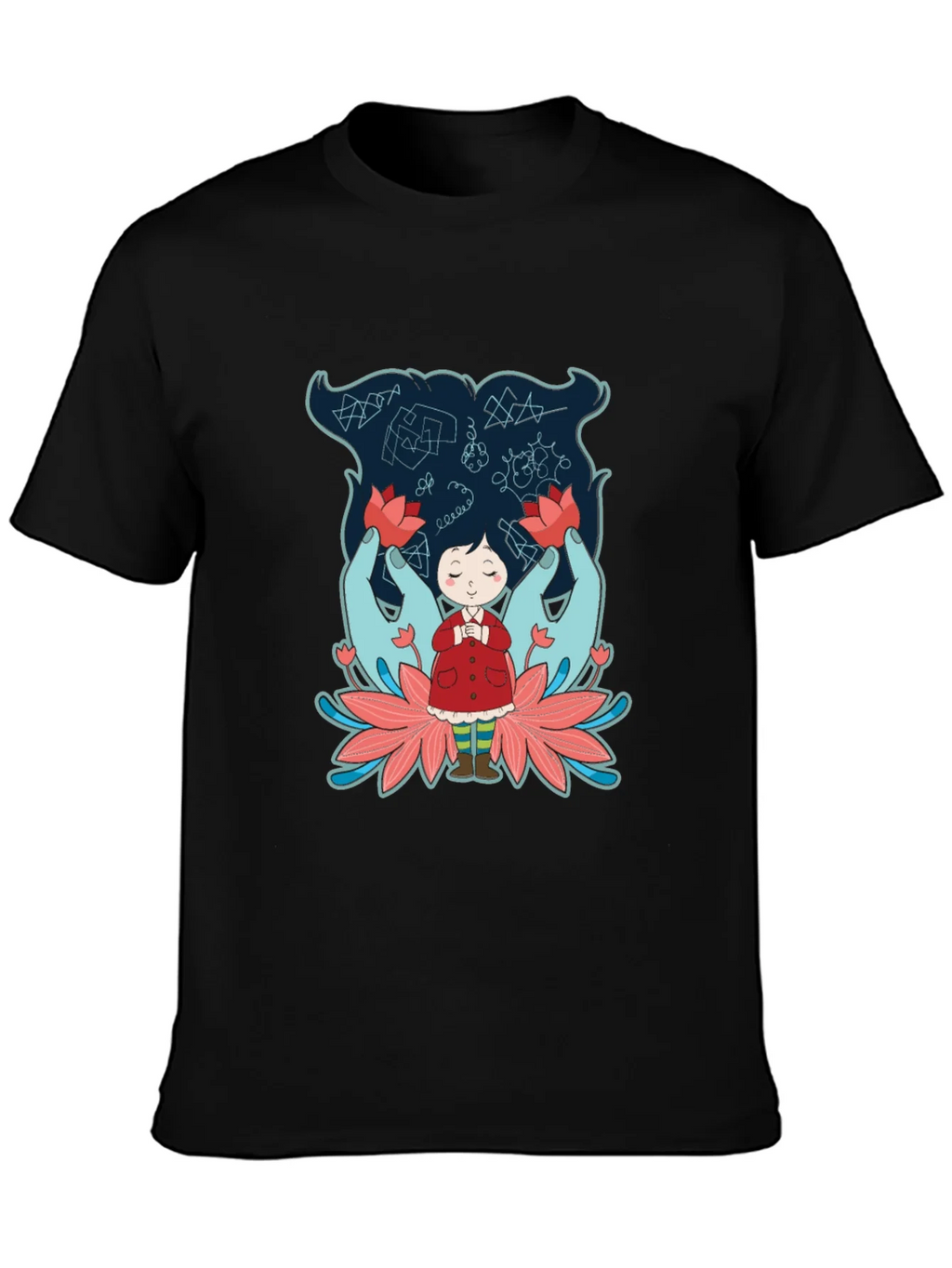 Unique Graphic Tee: Girl Hands & Lotus Design product image 3