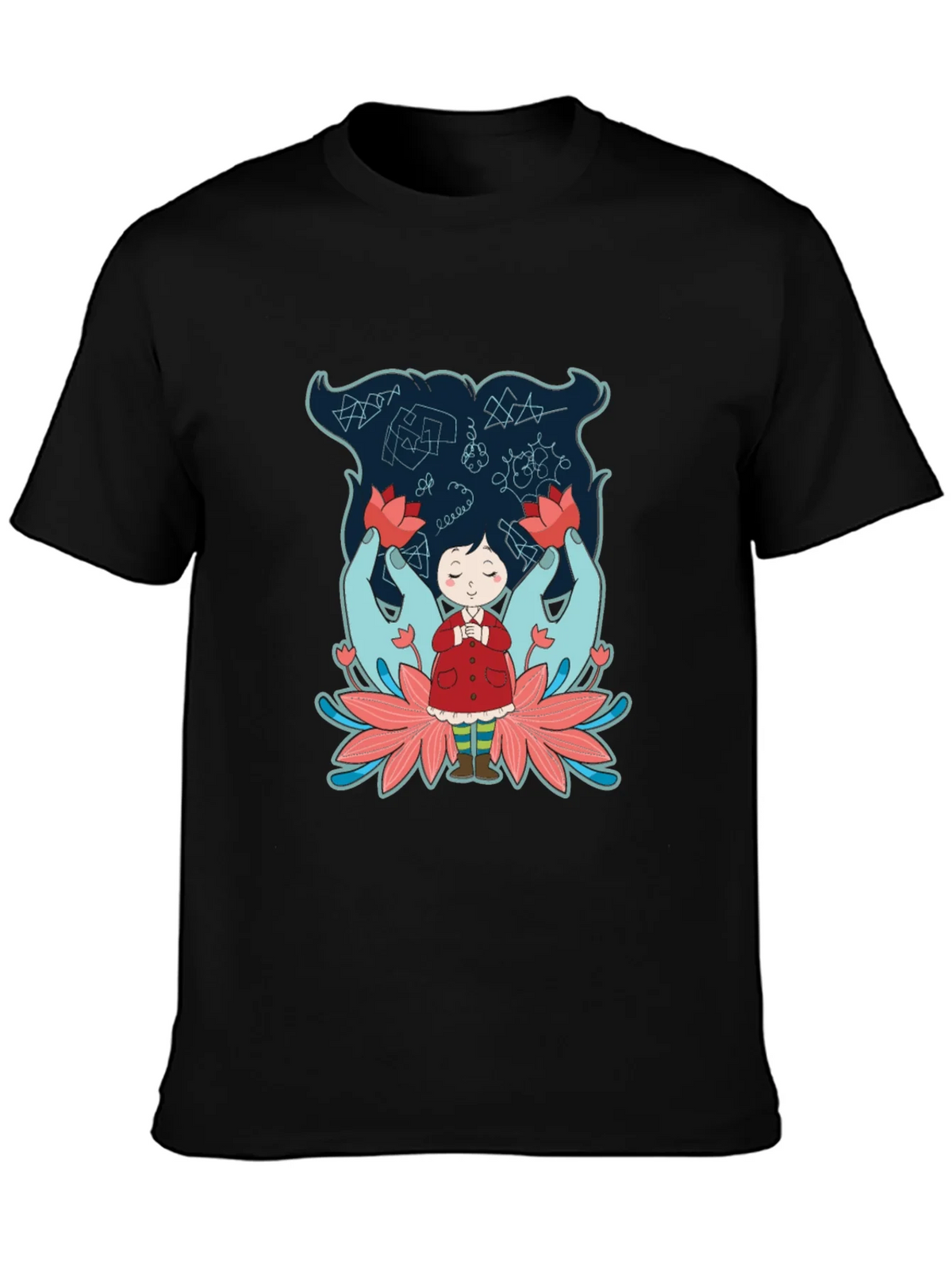 Unique Graphic Tee: Girl Hands & Lotus Design product image 3
