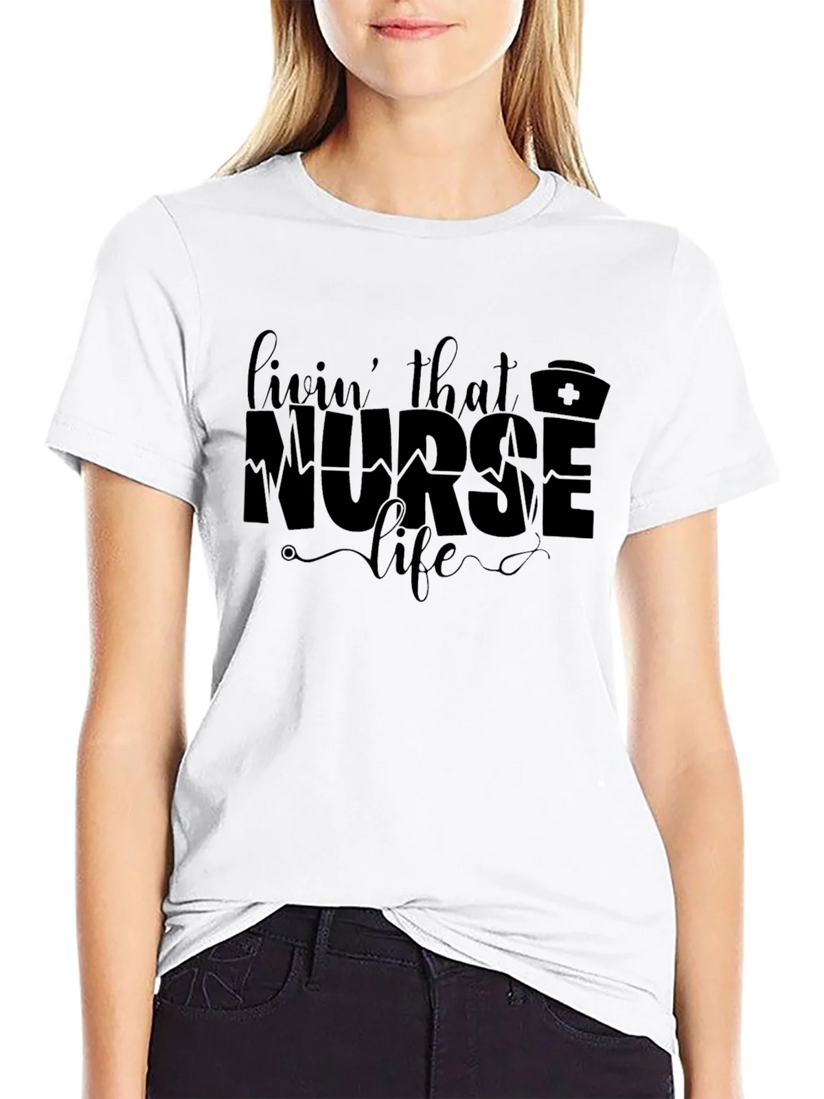 Livin That Nurse Life Black Graphic T-Shirt product image 7