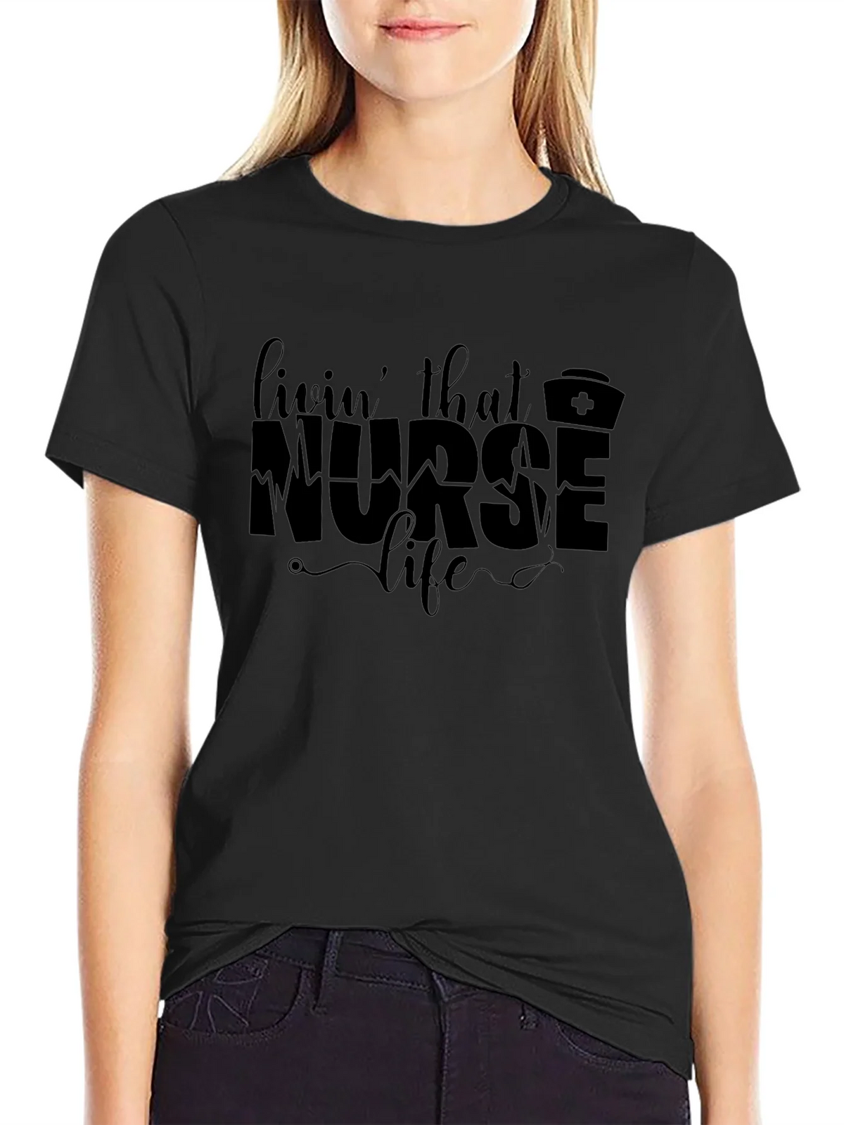 Livin That Nurse Life Black Graphic T-Shirt product image 2