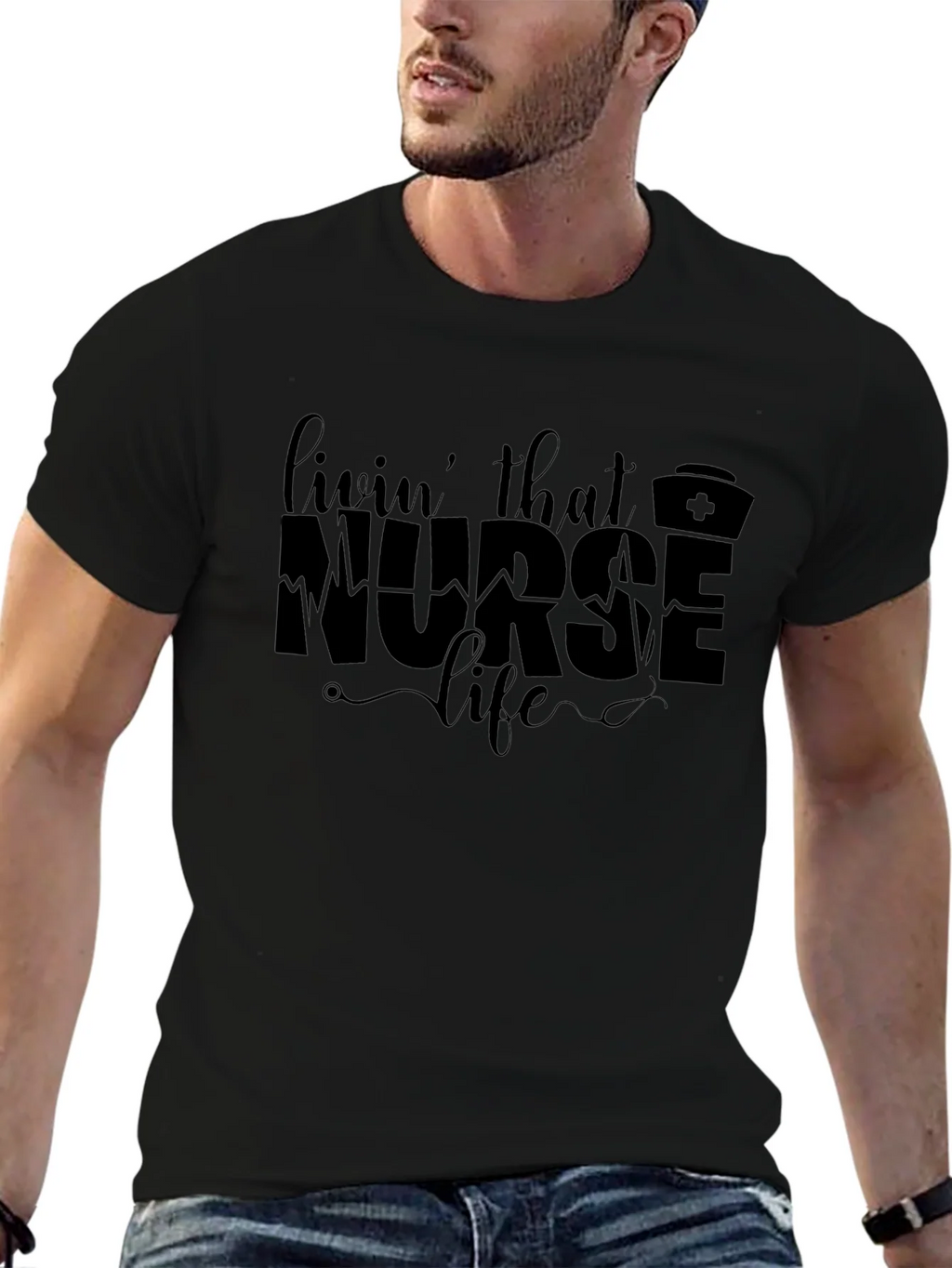 Livin That Nurse Life Black Graphic T-Shirt product image 6