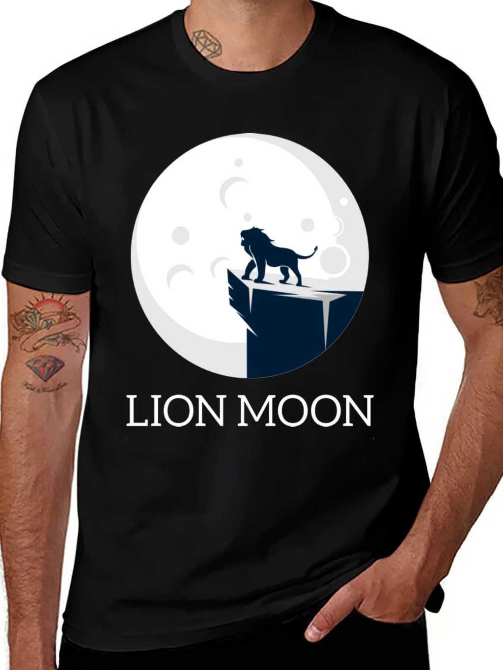 Lion Moon Graphic T-Shirt - Black Cotton Tee product image 1