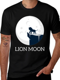 Lion Moon Graphic T-Shirt - Black Cotton Tee product image 1