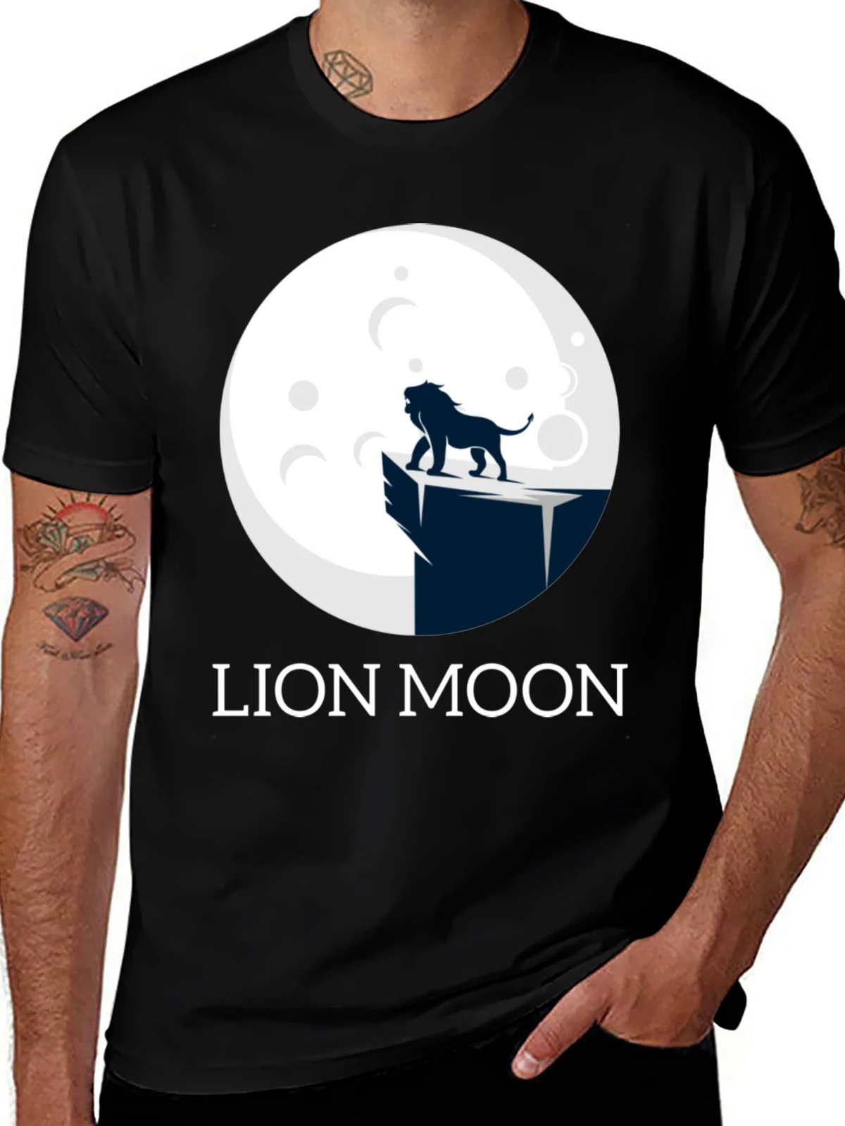 Lion Moon Graphic T-Shirt - Black Cotton Tee product image 1