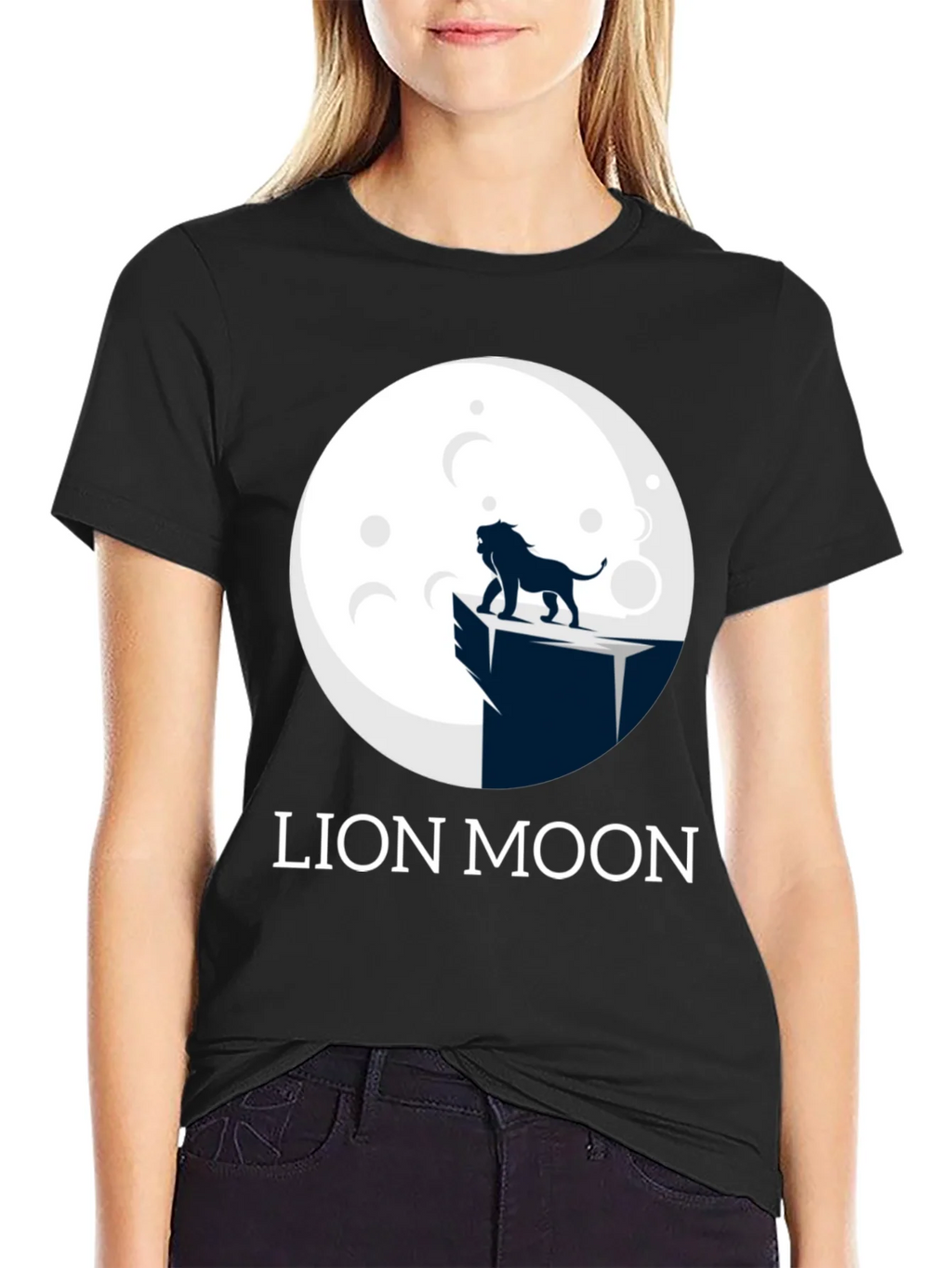Lion Moon Graphic T-Shirt - Black Cotton Tee product image 2