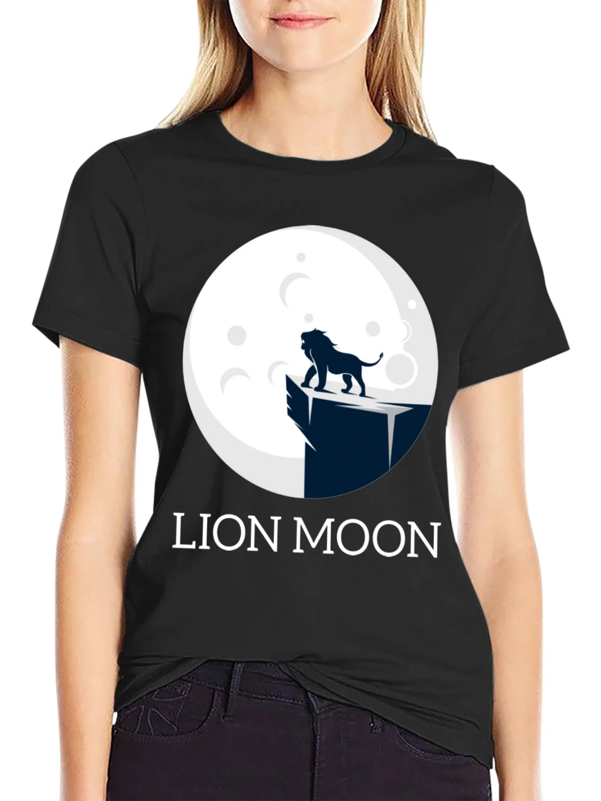 Lion Moon Graphic T-Shirt - Black Cotton Tee product image 2