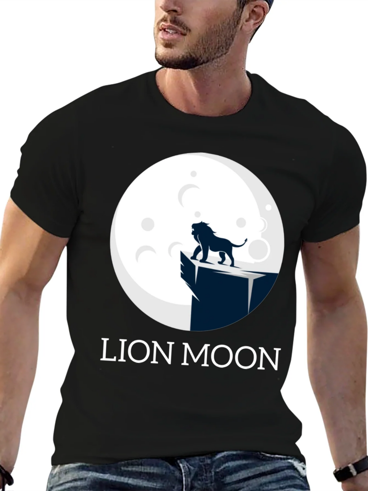 Lion Moon Graphic T-Shirt - Black Cotton Tee product image 6