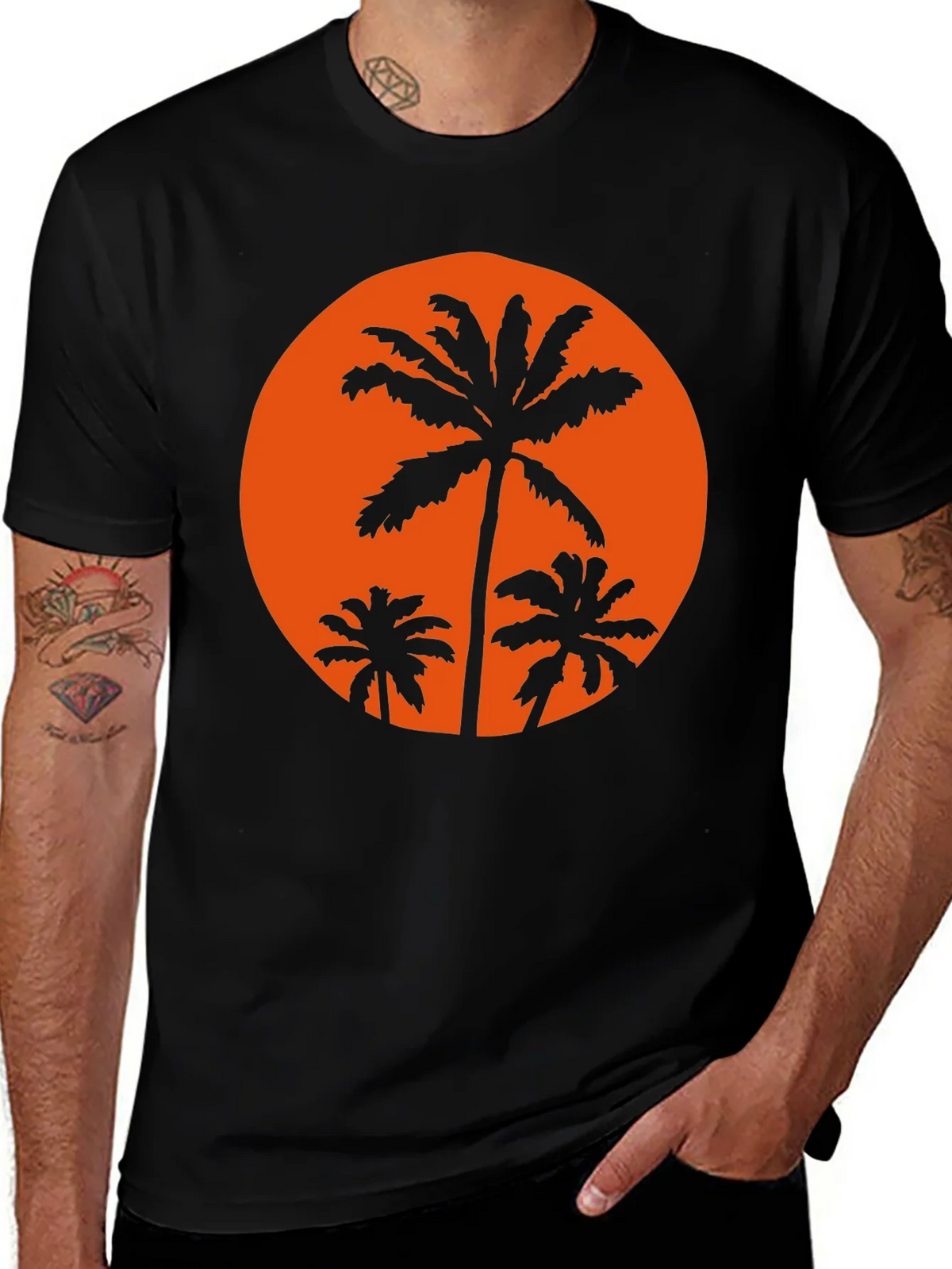 Sunset Palm Tee - Black Graphic T-Shirt product image 1