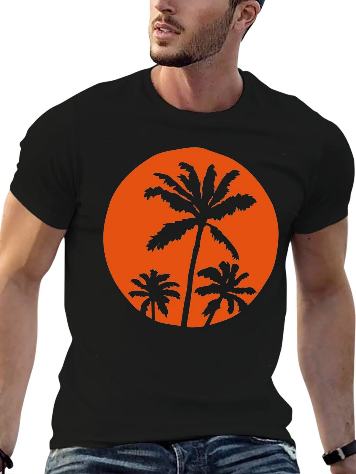 Sunset Palm Tee - Black Graphic T-Shirt product image 6