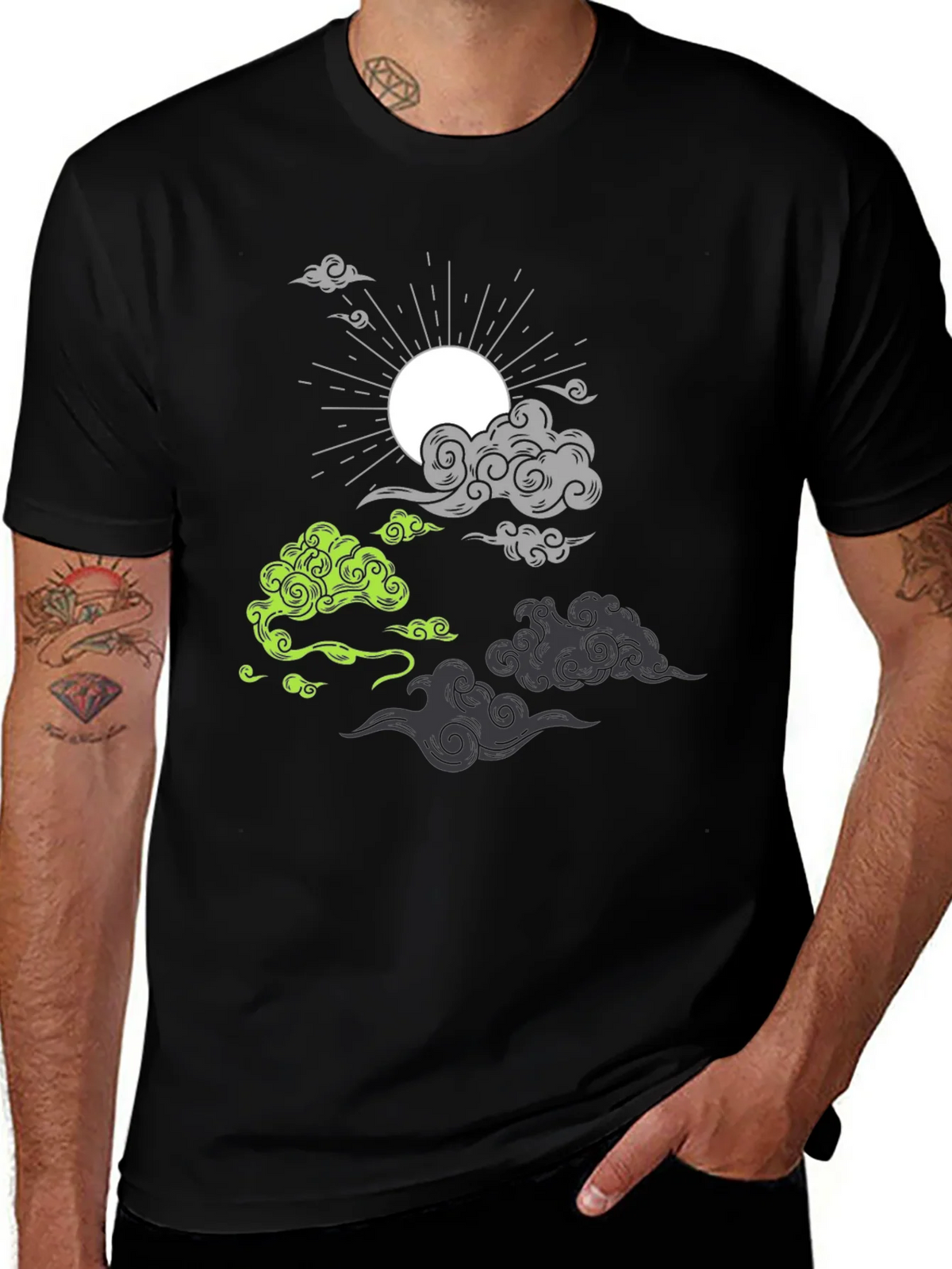 Black T-Shirt with Cloud and Sun Graphic product image 1