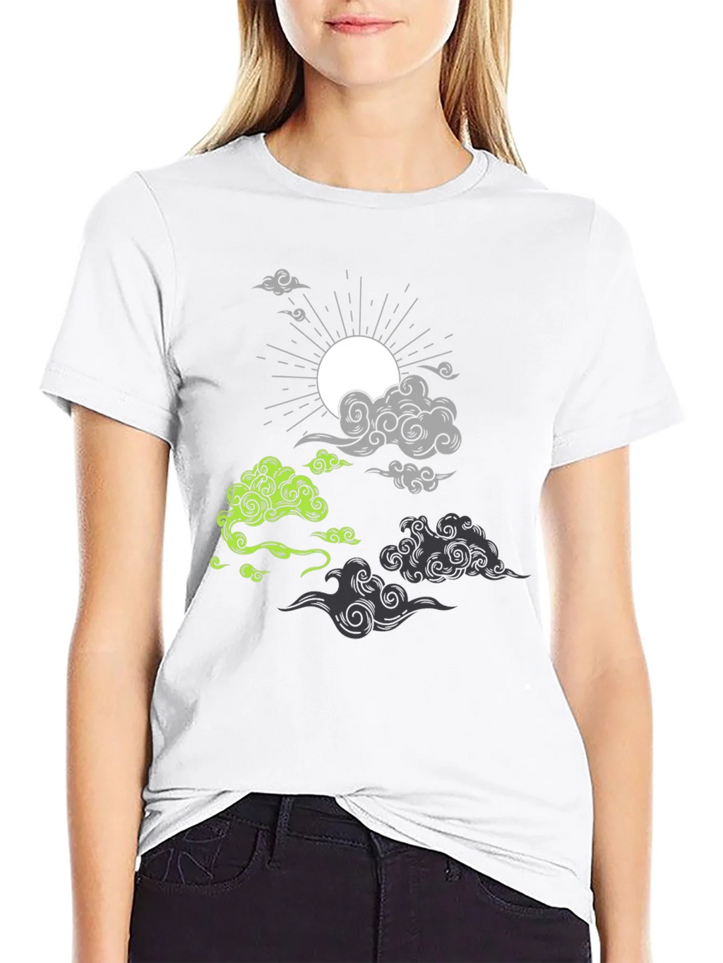 Black T-Shirt with Cloud and Sun Graphic product image 8
