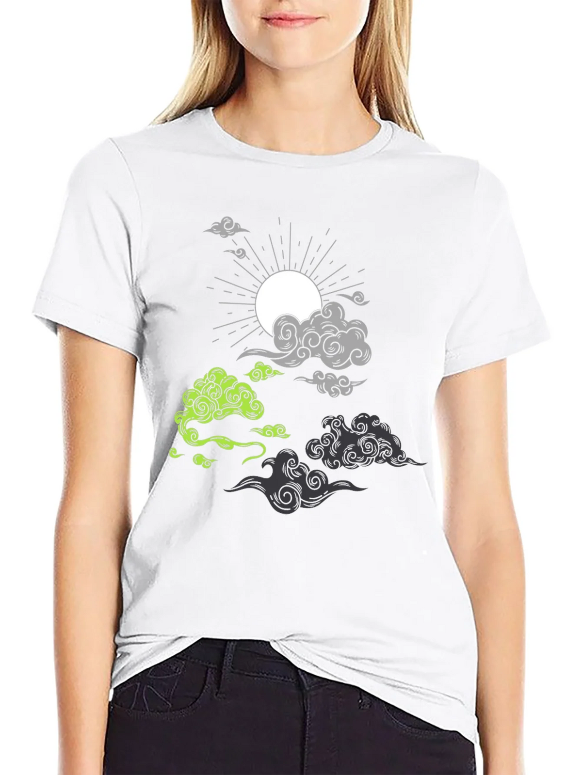 Black T-Shirt with Cloud and Sun Graphic product image 8