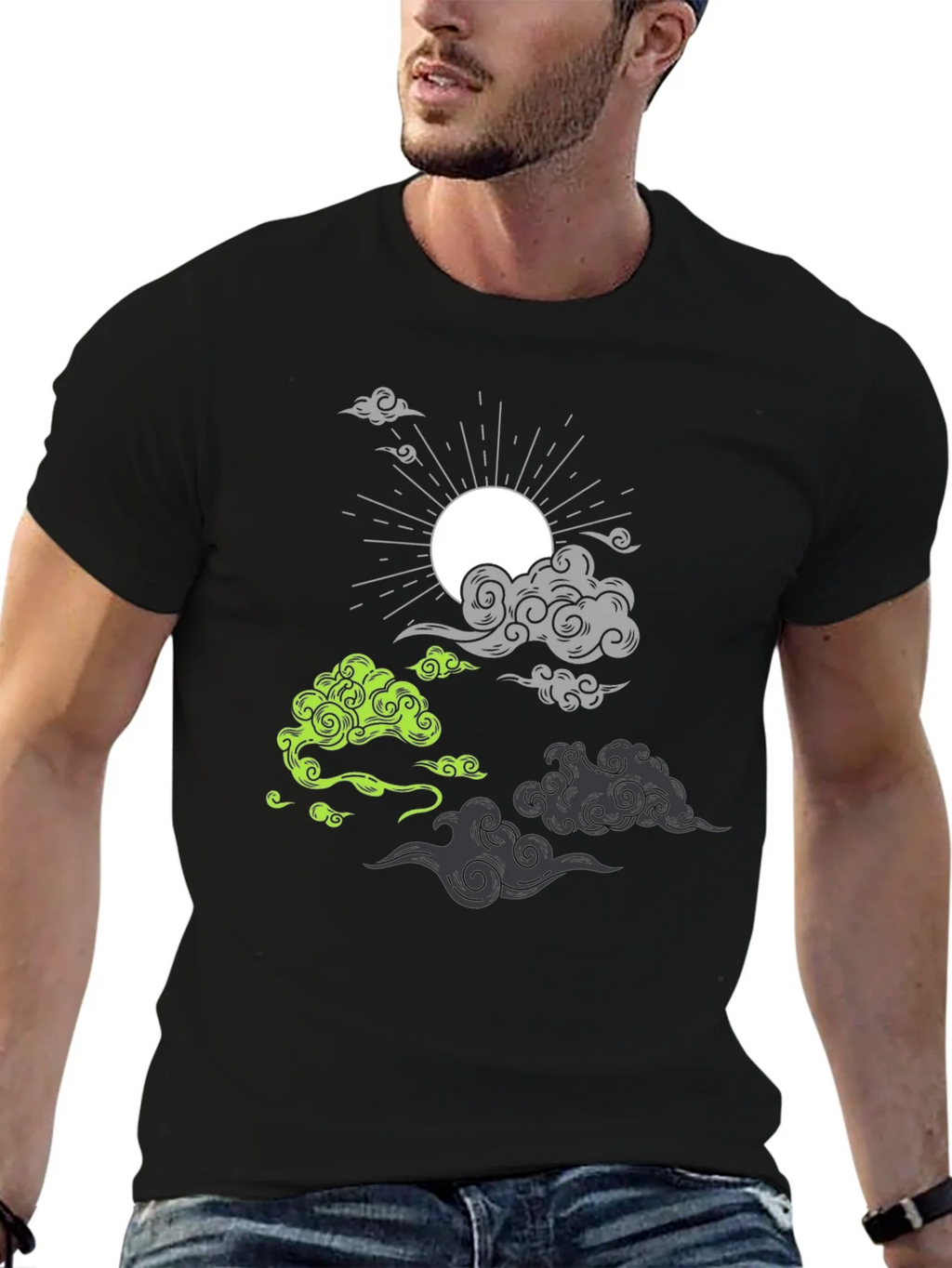 Black T-Shirt with Cloud and Sun Graphic product image 6