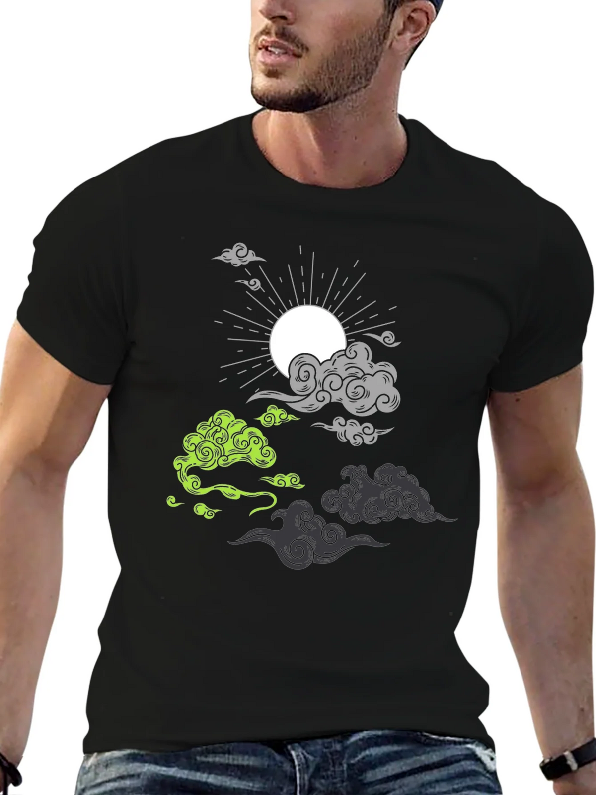 Black T-Shirt with Cloud and Sun Graphic product image 6