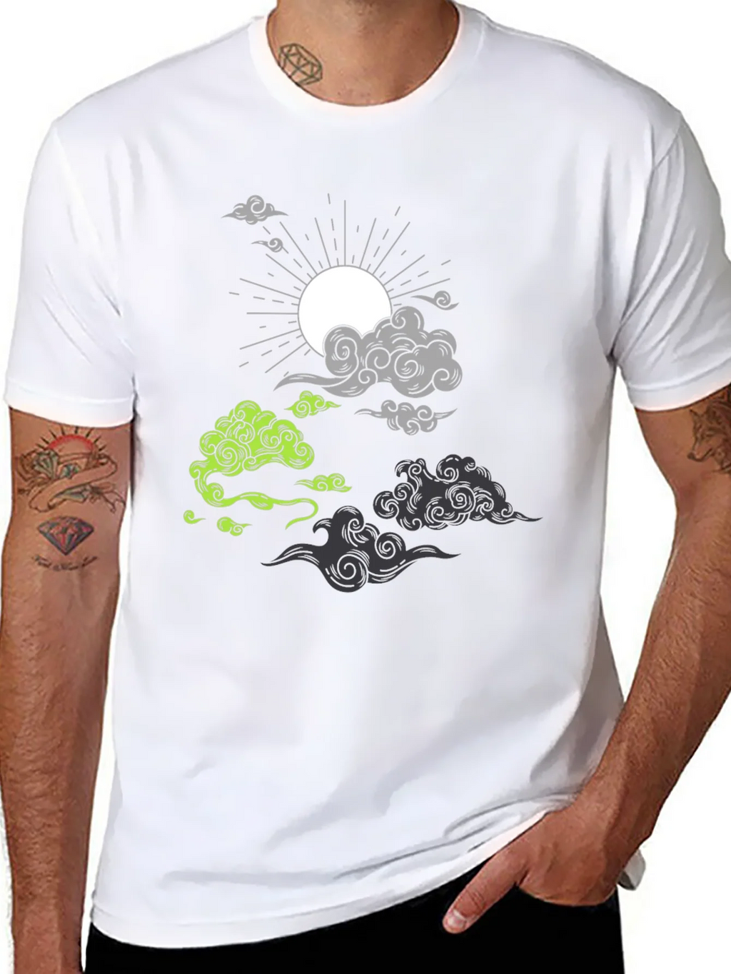 Black T-Shirt with Cloud and Sun Graphic product image 7