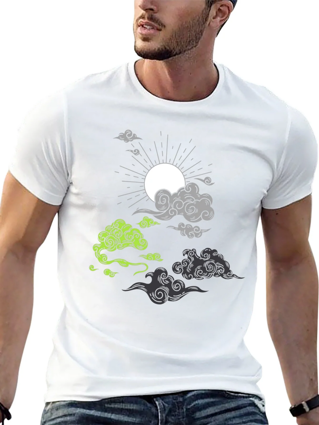 Black T-Shirt with Cloud and Sun Graphic product image 12