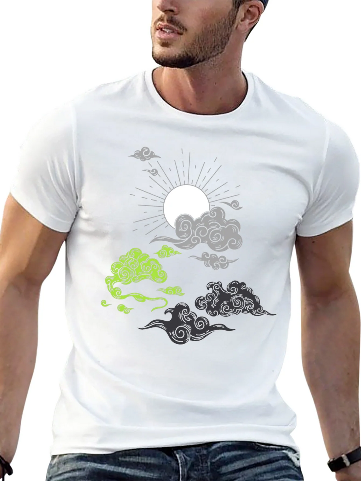 Black T-Shirt with Cloud and Sun Graphic product image 12