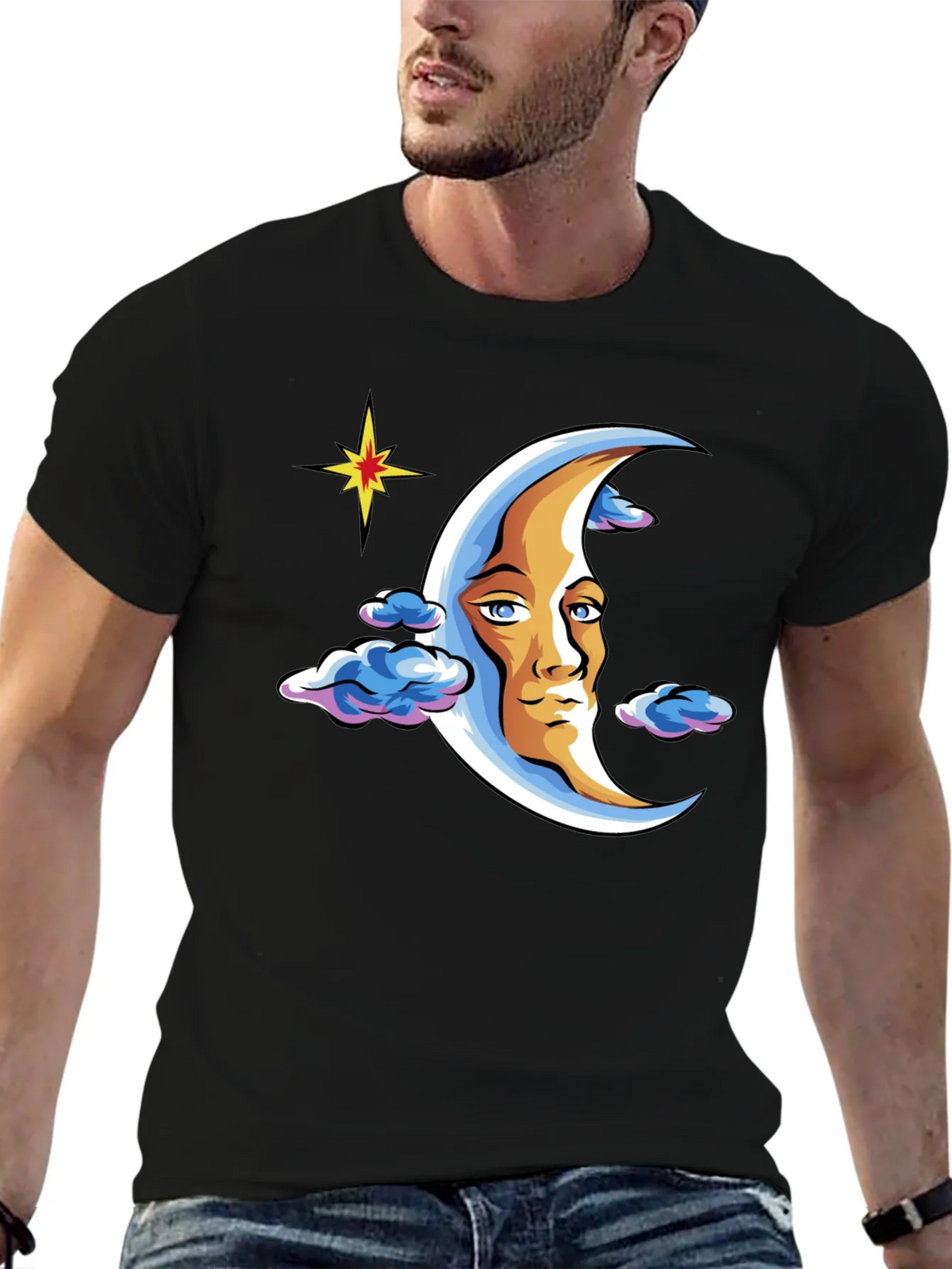 Moon Man Graphic T-Shirt - Black Crew Neck Tee product image 6