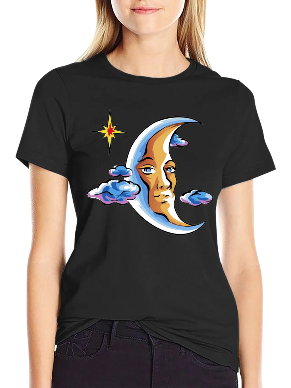 Moon Man Graphic T-Shirt - Black Crew Neck Tee product image 2
