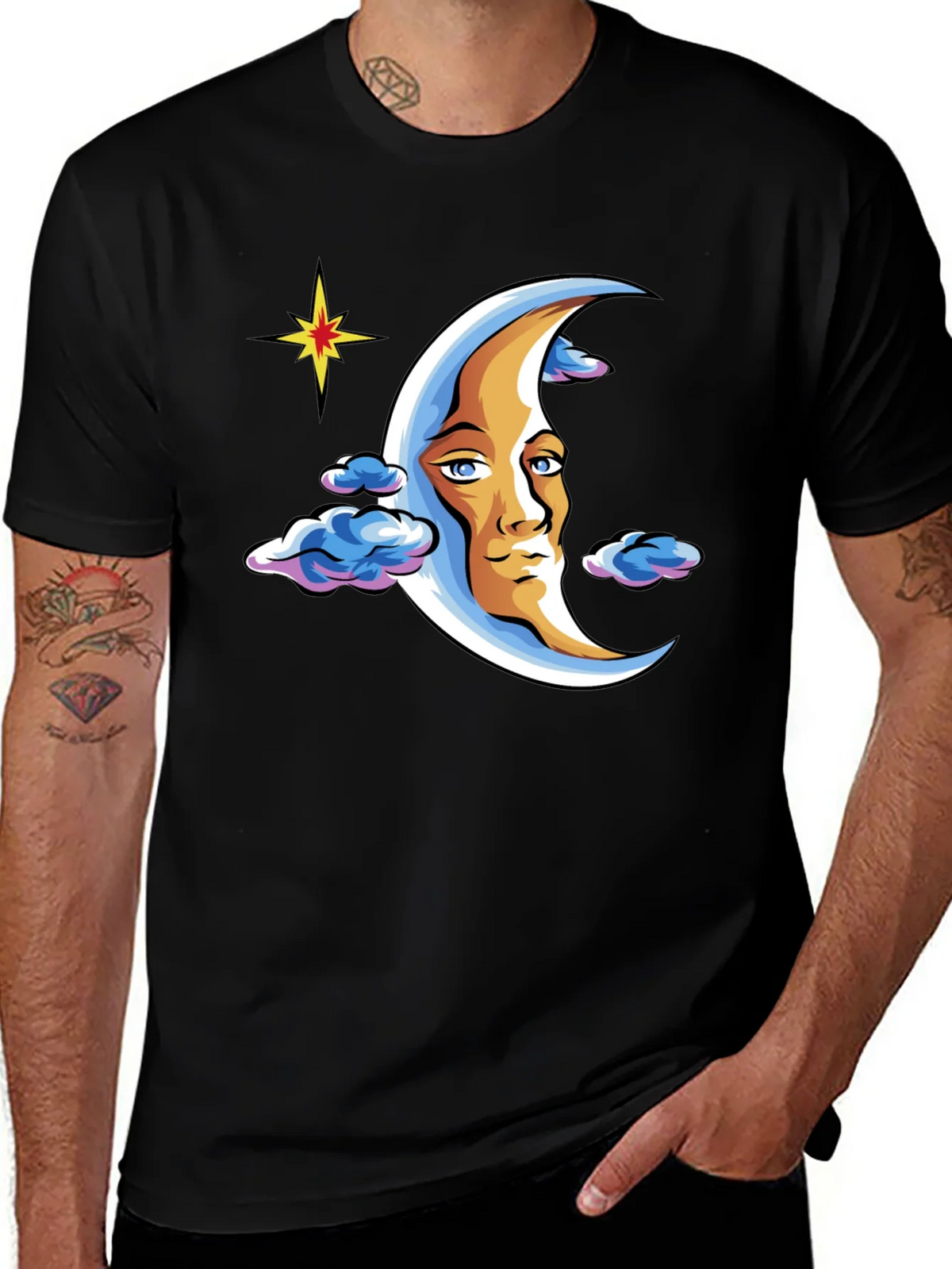 Moon Man Graphic T-Shirt - Black Crew Neck Tee product image 1