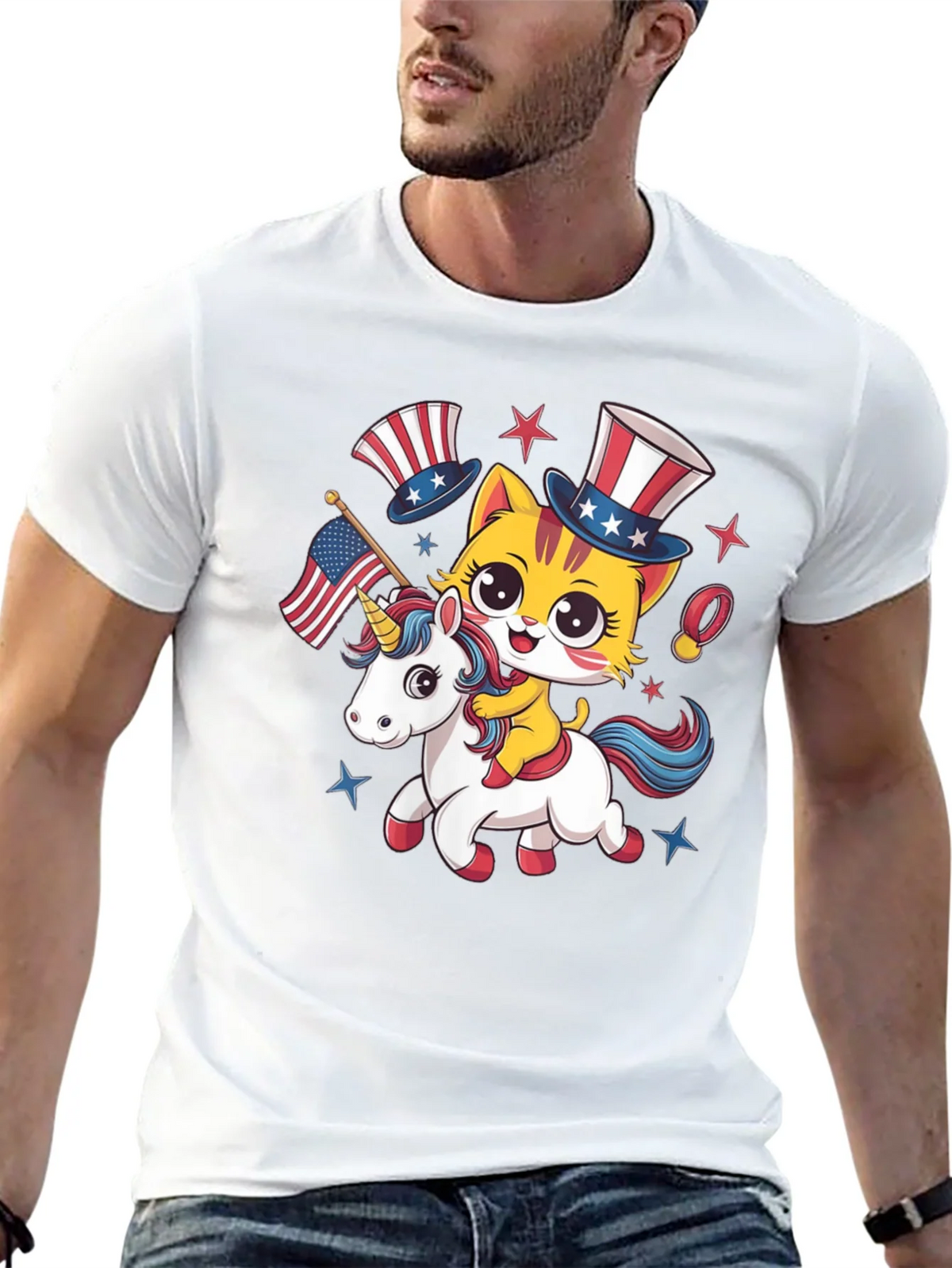 Patriotic Cat Riding Unicorn T-Shirt product image 12