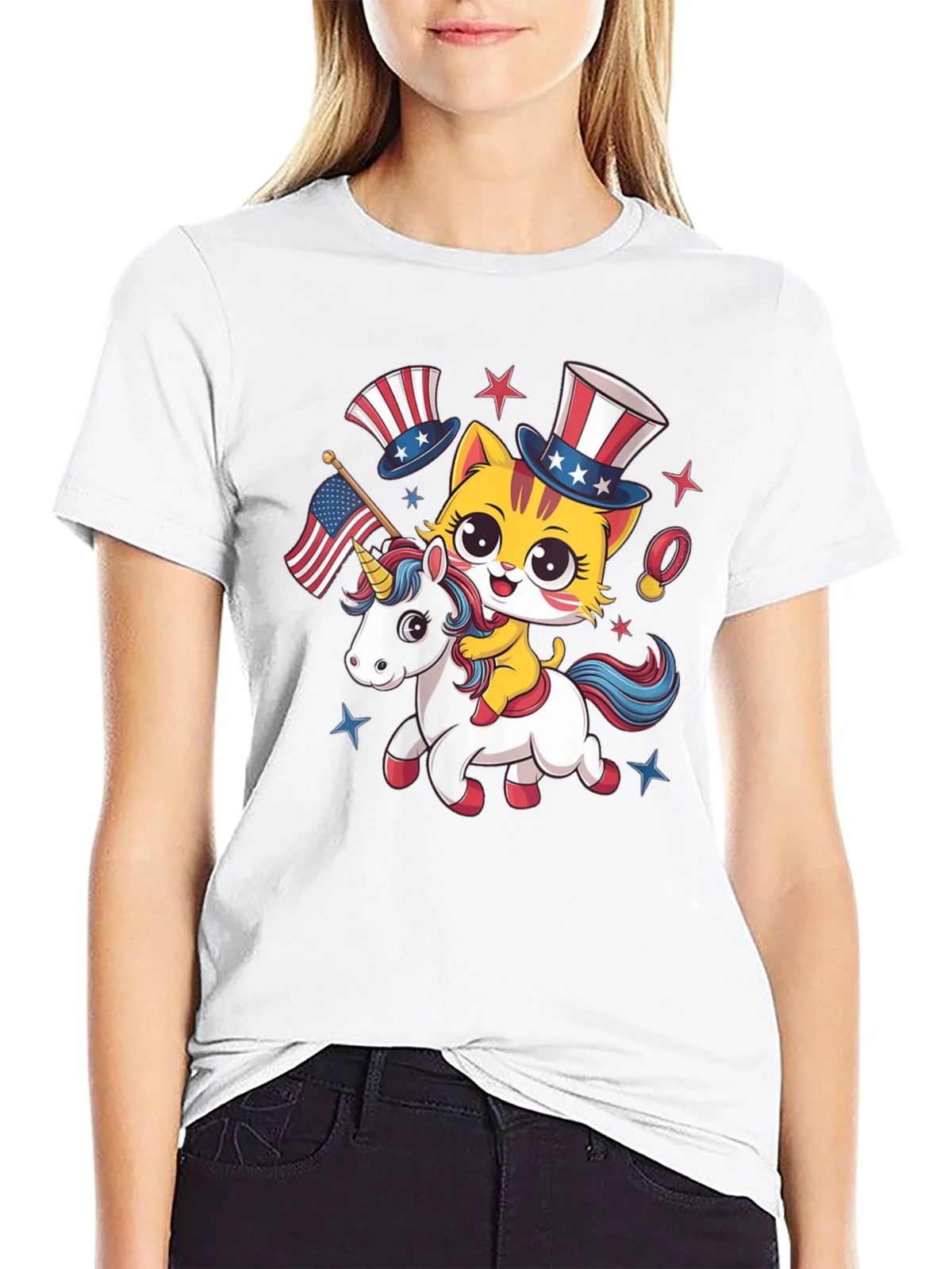 Patriotic Cat Riding Unicorn T-Shirt product image 8