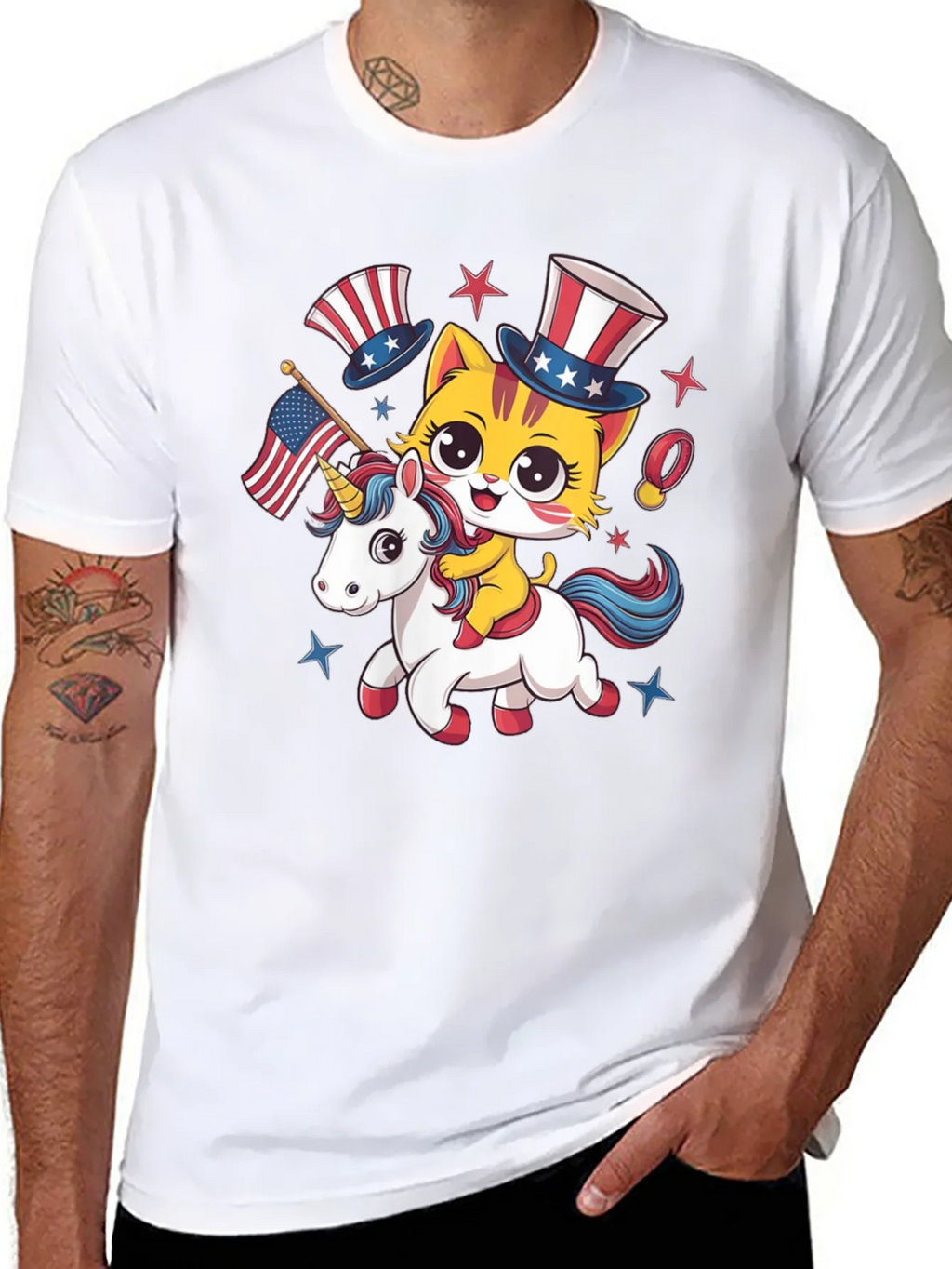 Patriotic Cat Riding Unicorn T-Shirt product image 7
