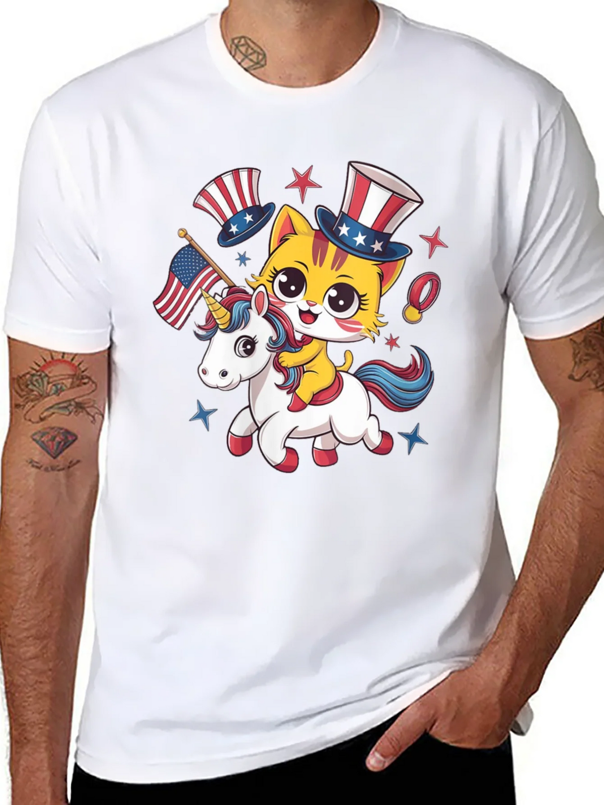 Patriotic Cat Riding Unicorn T-Shirt product image 7