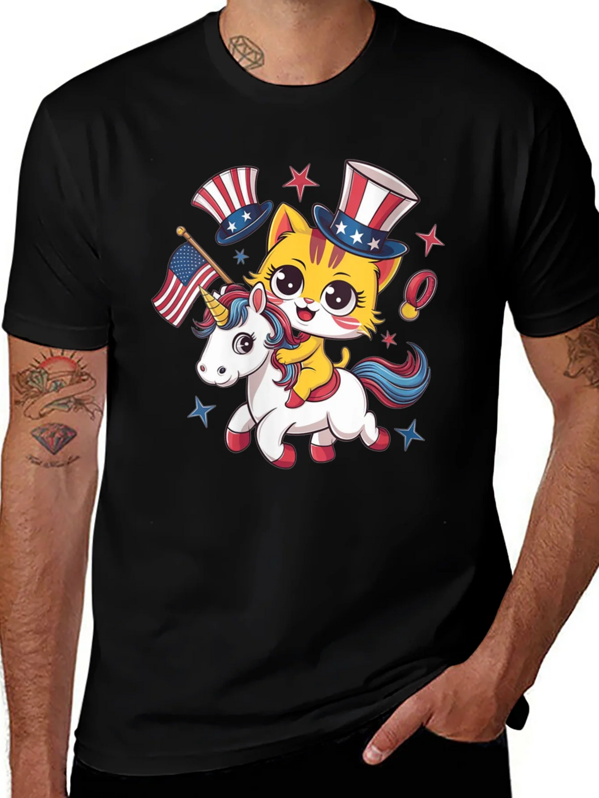 Patriotic Cat Riding Unicorn T-Shirt product image 1