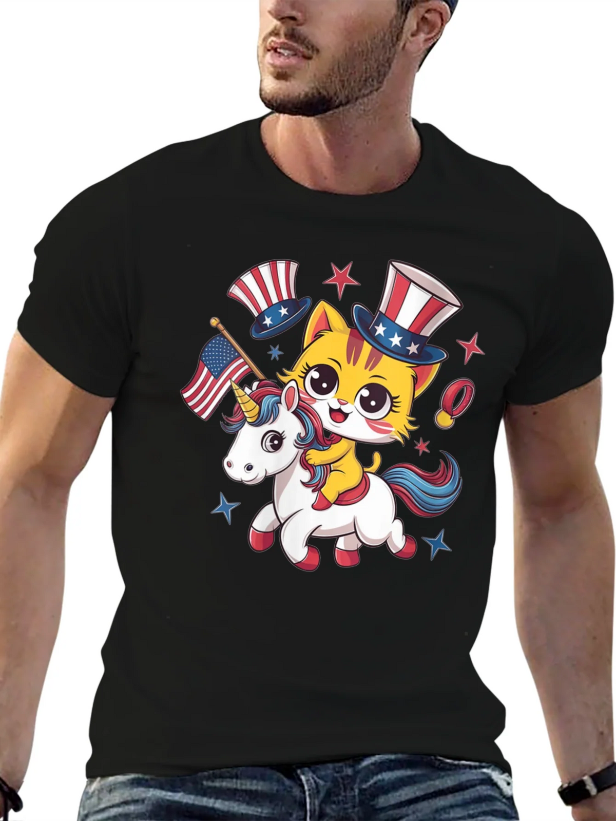 Patriotic Cat Riding Unicorn T-Shirt product image 6