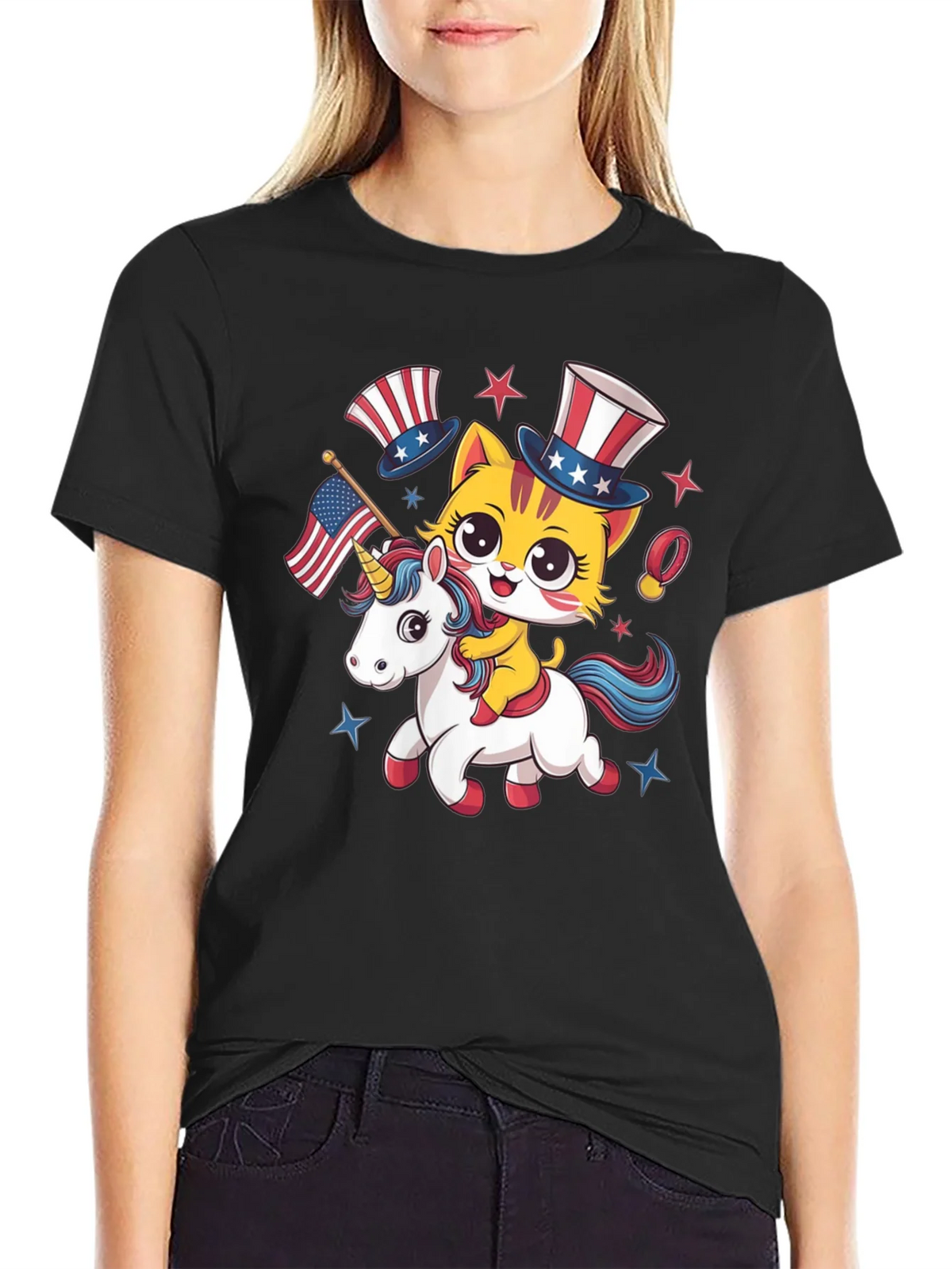 Patriotic Cat Riding Unicorn T-Shirt product image 2