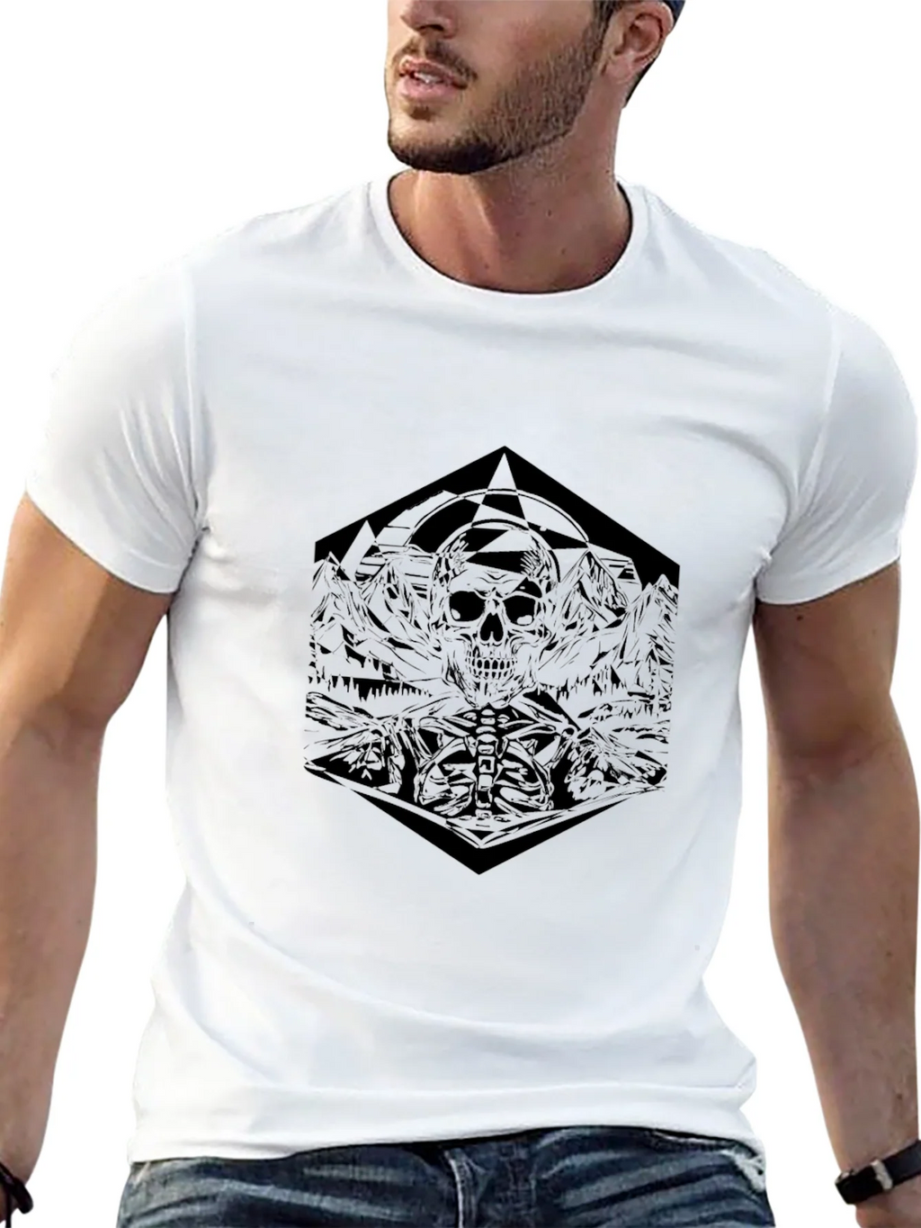 Geometric Skull Graphic Tee - Dark & Edgy Design product image 12