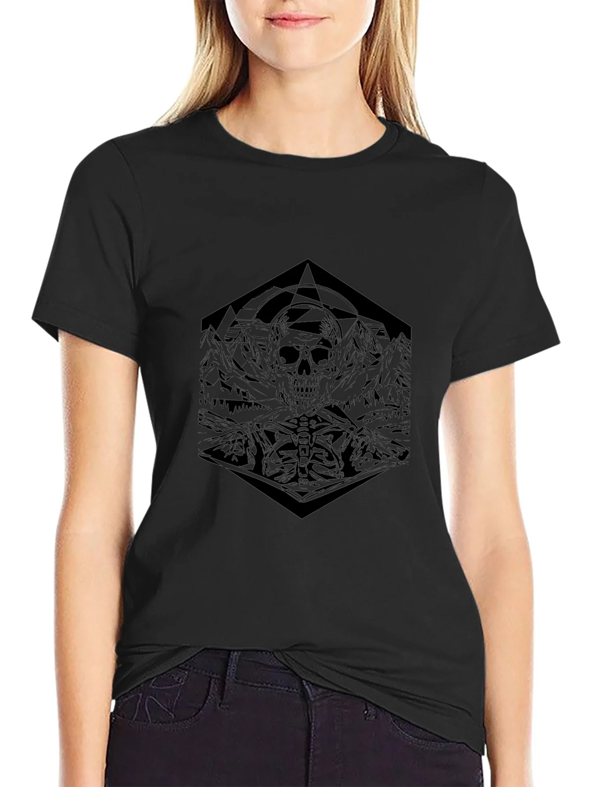 Geometric Skull Graphic Tee - Dark & Edgy Design product image 2
