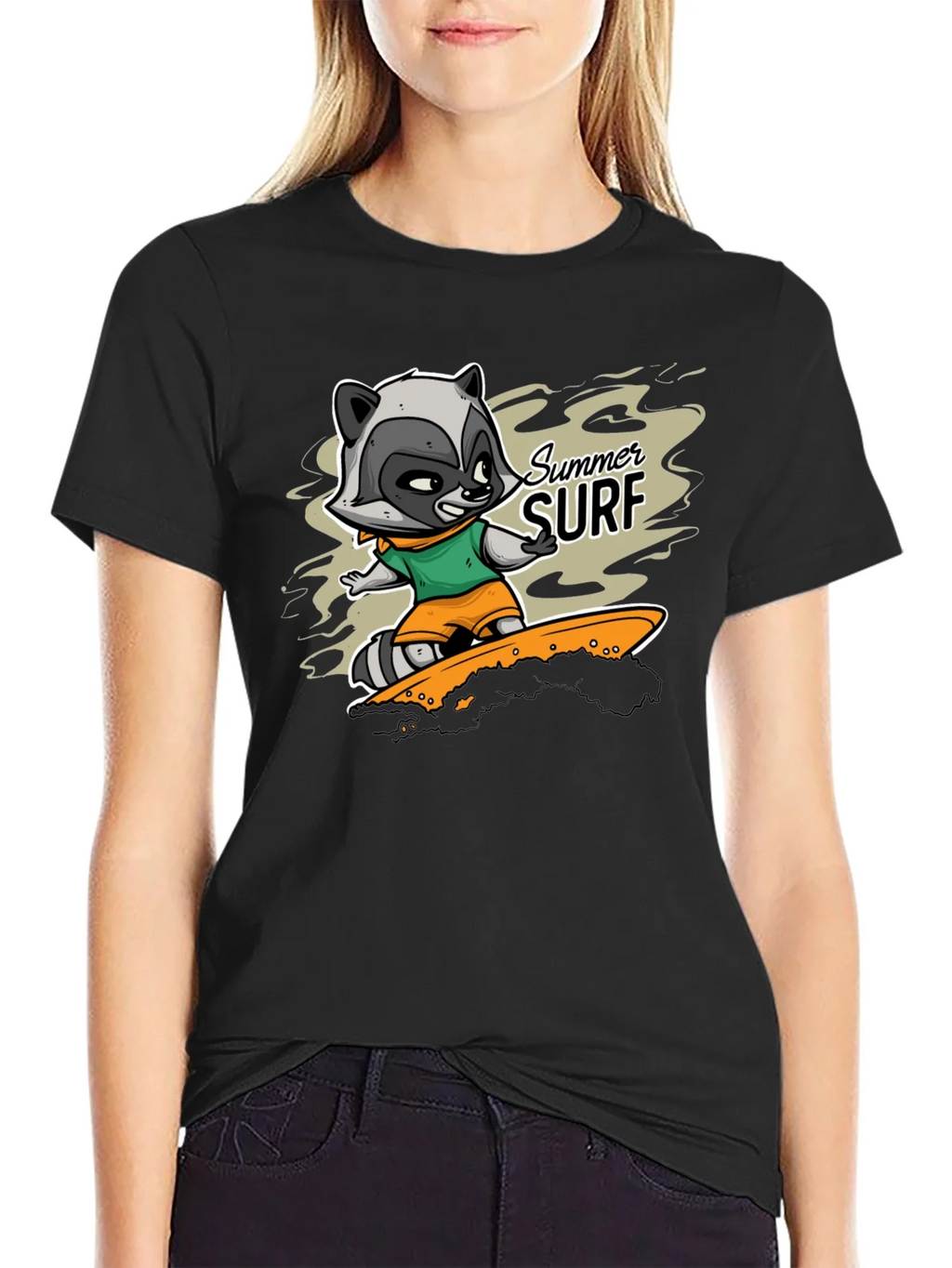 Raccoon Summer Surf Graphic T-Shirt product image 2