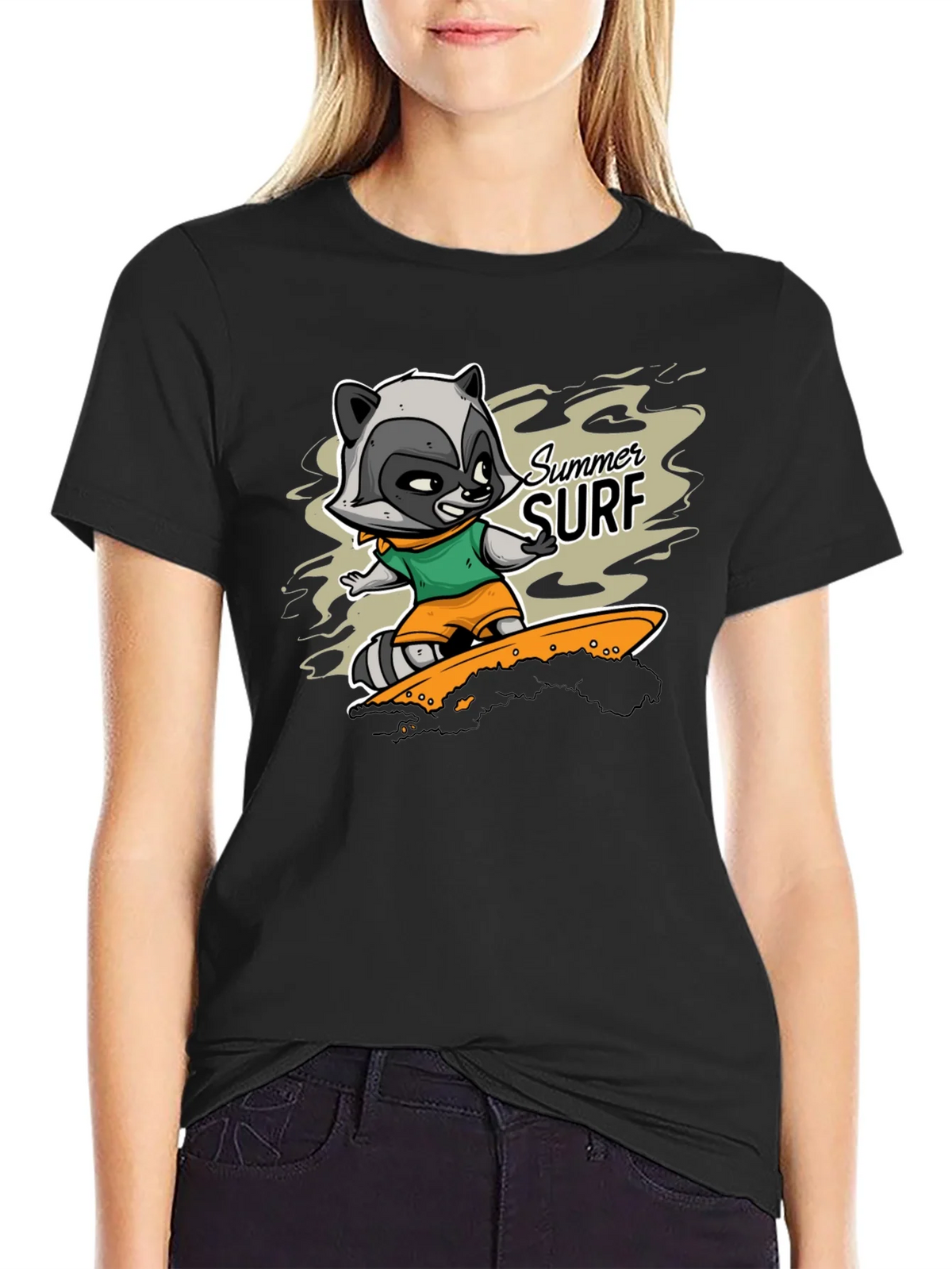 Raccoon Summer Surf Graphic T-Shirt product image 2