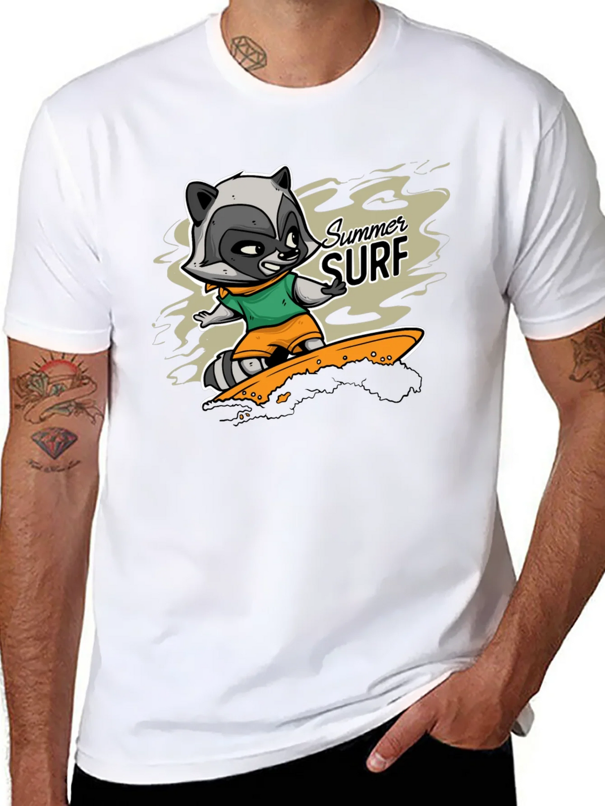 Raccoon Summer Surf Graphic T-Shirt product image 7