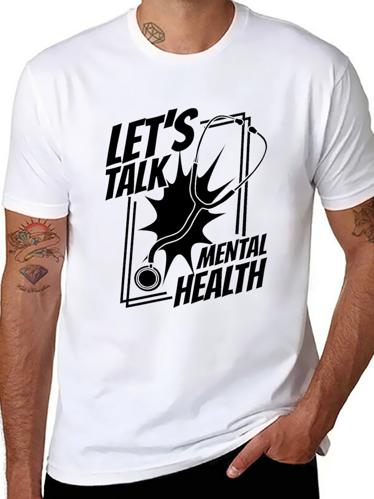 Lets Talk Mental Health Black Graphic T-Shirt product image 7